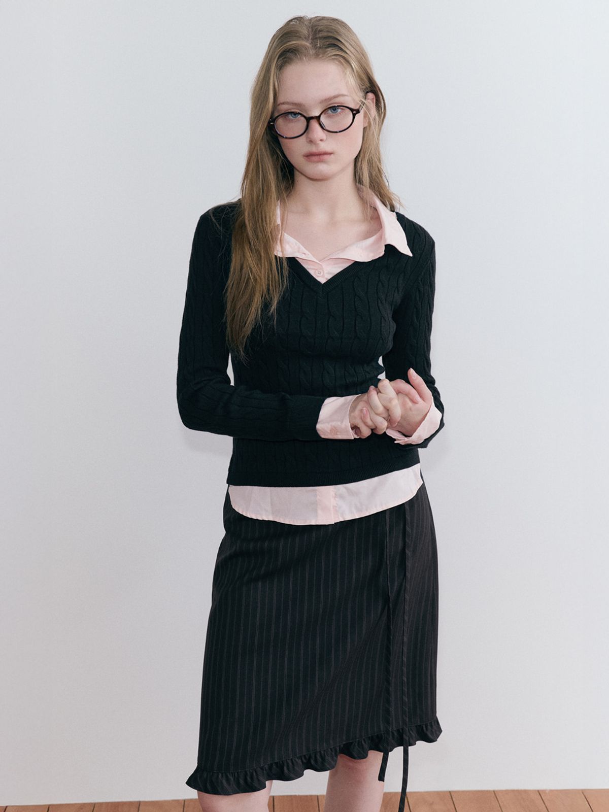 에트몽(ETMON) Frill Midi Skirt, Black