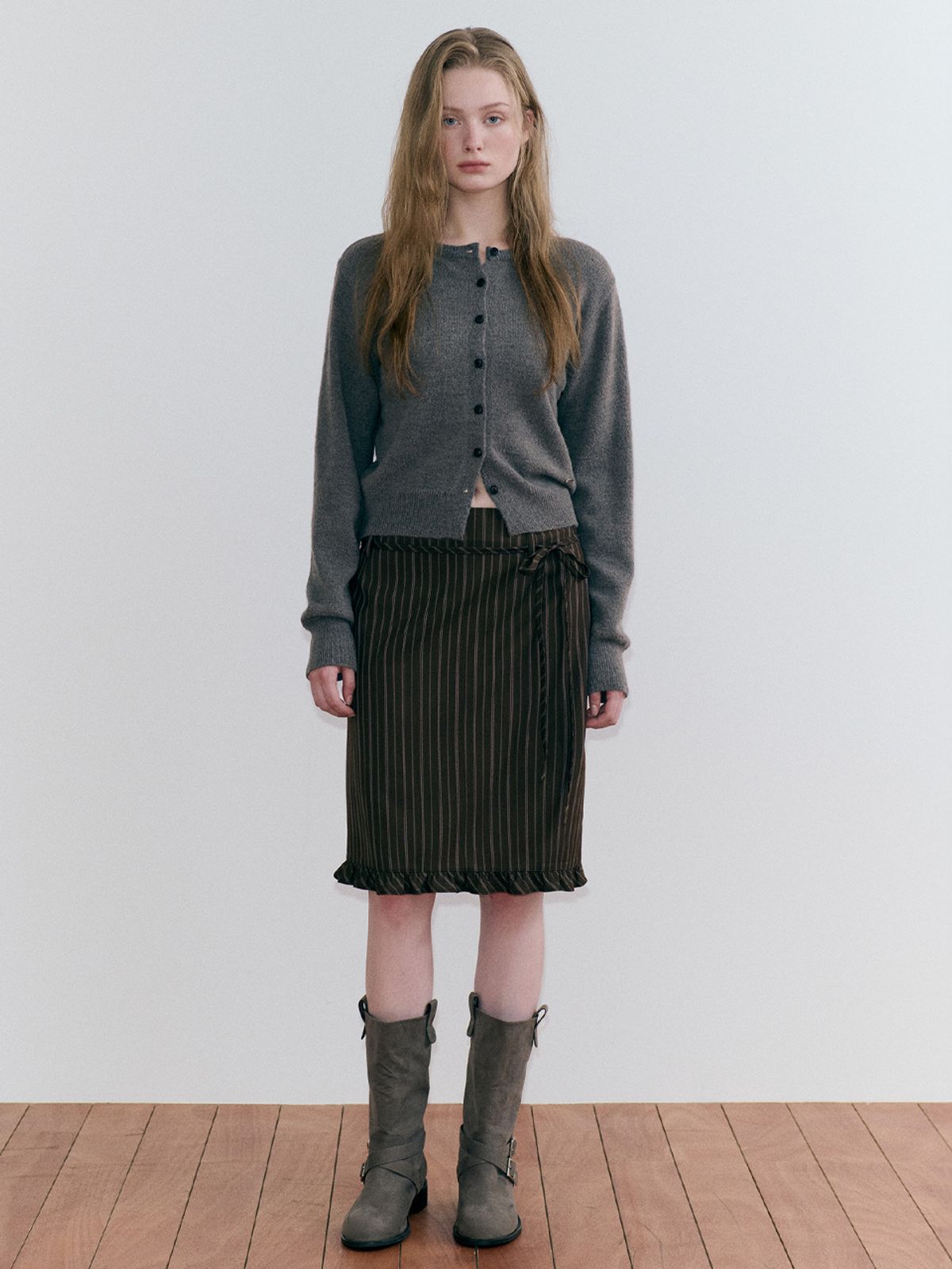 에트몽(ETMON) Frill Midi Skirt, Brown