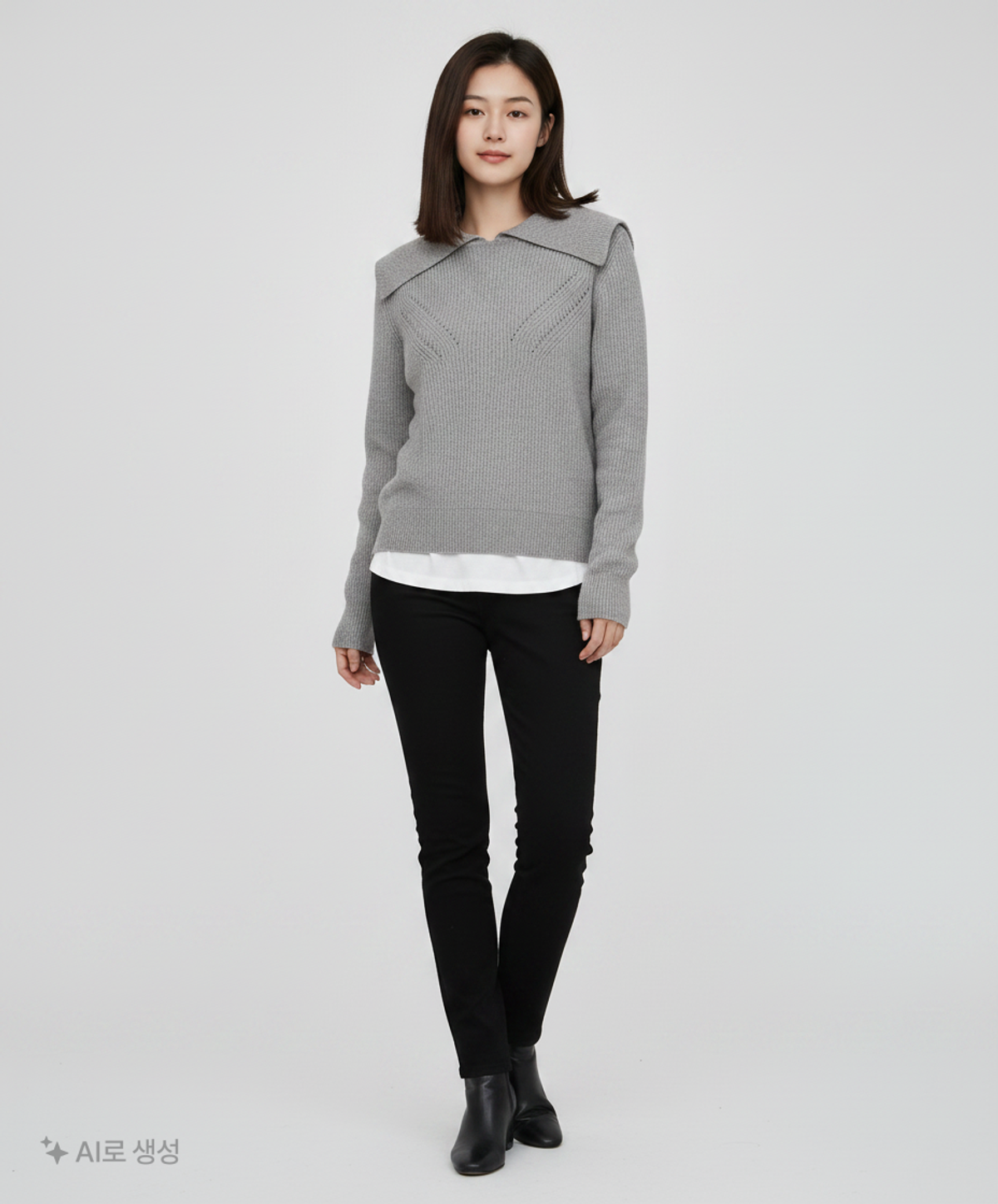 다이애그널(DIAGONAL) WOOL COLLAR KNIT PULLOVER (grey) FREE