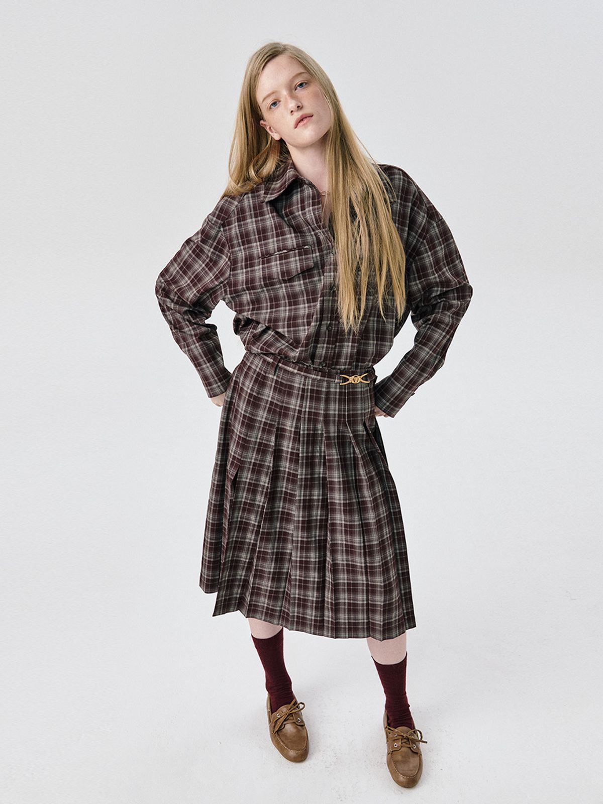 분더캄머(WNDERKAMMER) 25 Pleats Skirt_Brown