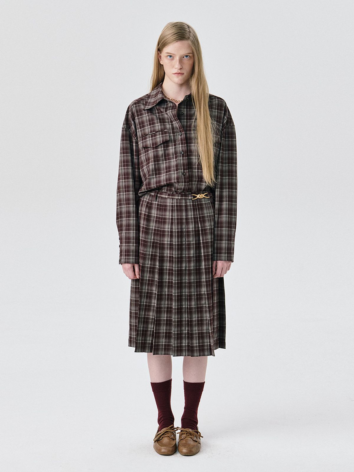 분더캄머(WNDERKAMMER) 25 Pleats Skirt_Brown