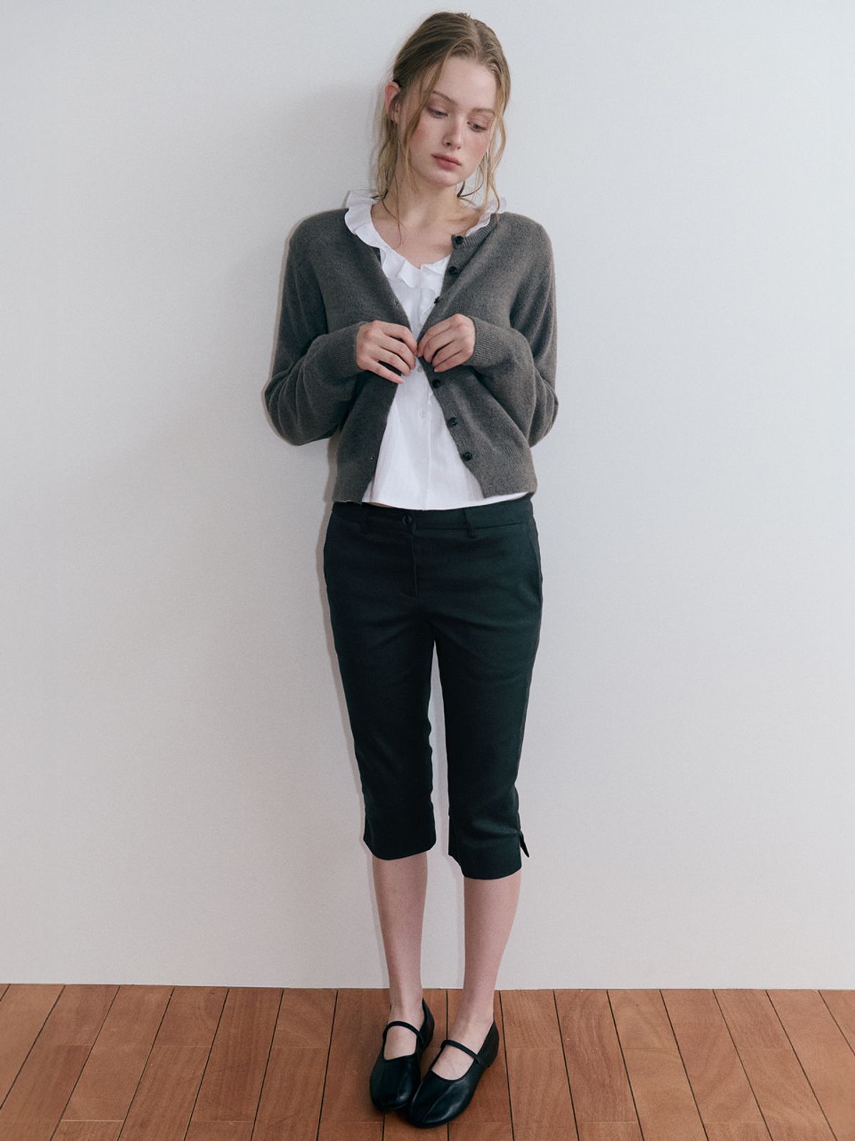 에트몽(ETMON) Basic Round Knit Cardigan, Charcoal