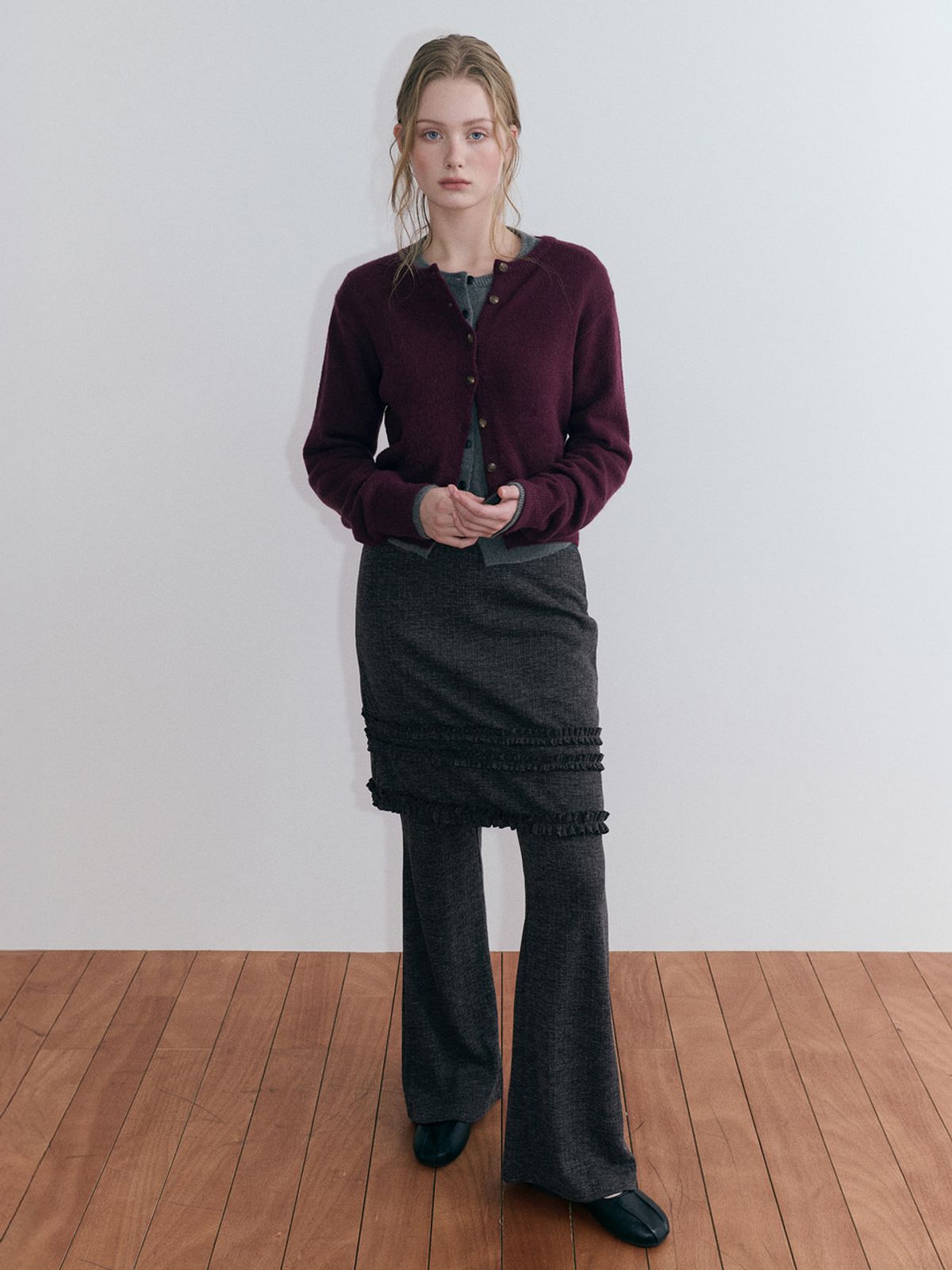 에트몽(ETMON) Basic Round Knit Cardigan, Purple