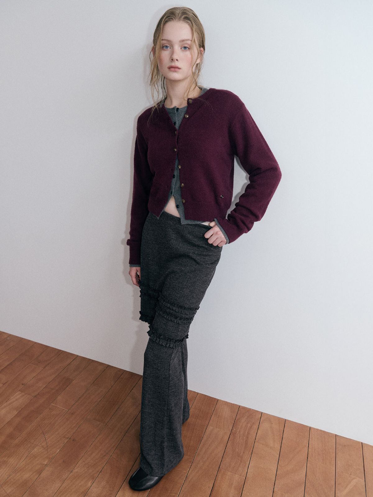 에트몽(ETMON) Basic Round Knit Cardigan, Purple