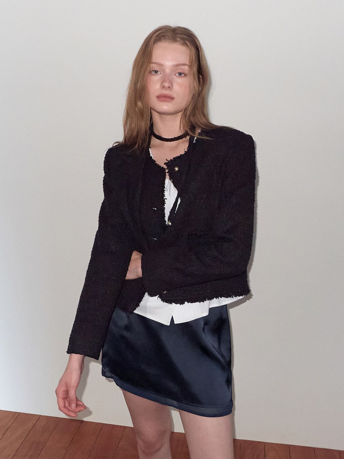 에트몽(ETMON) Layered Hem Mini Skirt, Navy