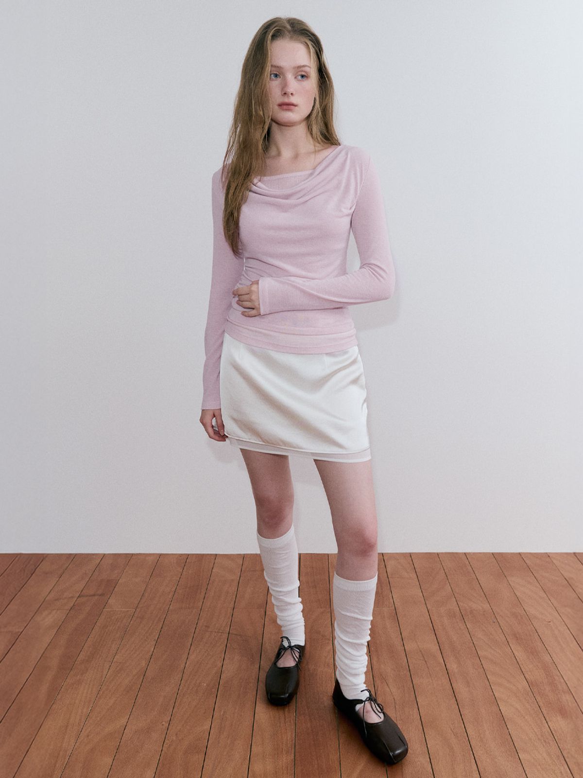 에트몽(ETMON) Layered Hem Mini Skirt, Cream