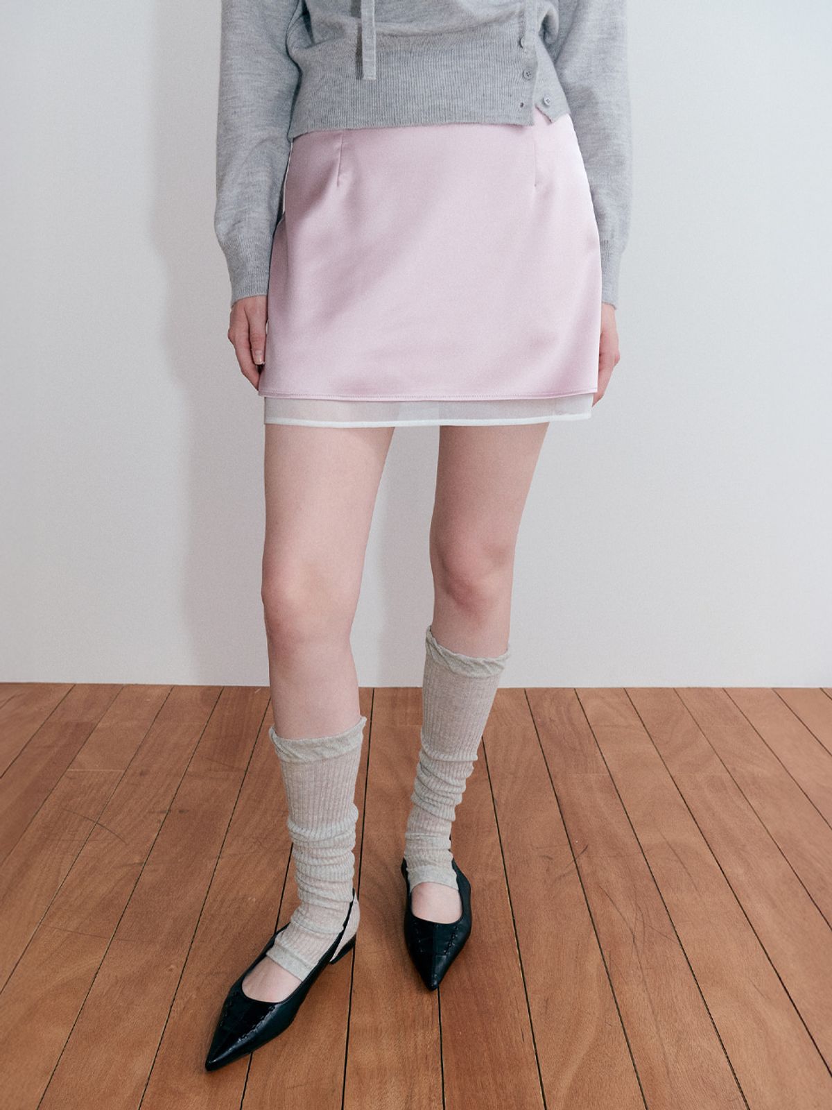 에트몽(ETMON) Layered Hem Mini Skirt, Pink