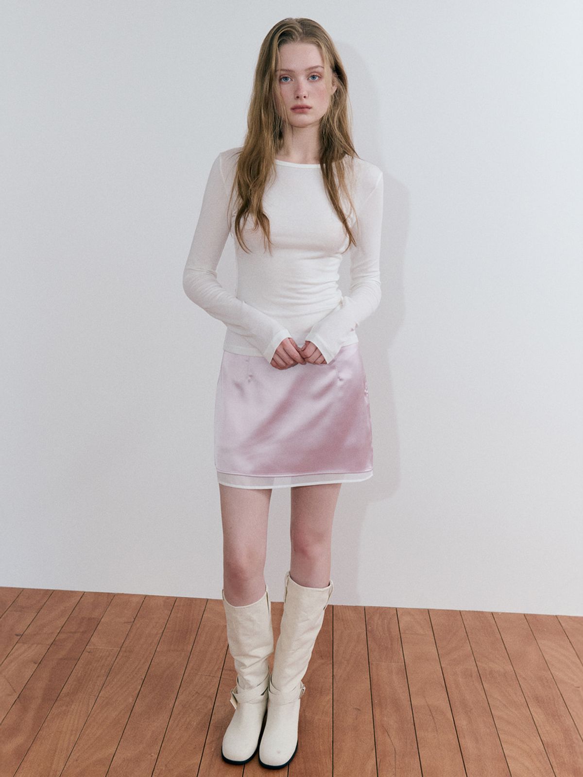 에트몽(ETMON) Layered Hem Mini Skirt, Pink