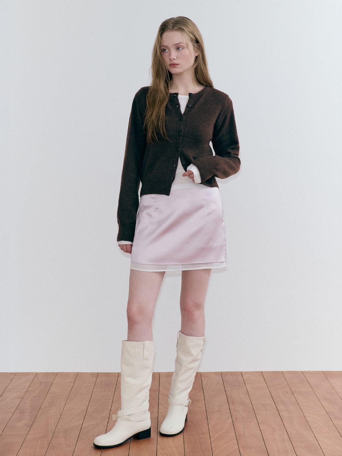 에트몽(ETMON) Layered Hem Mini Skirt, Pink