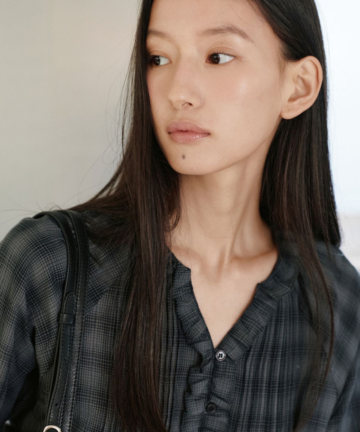 유라고(URAGO) Check frill pintuck blouse_2colors