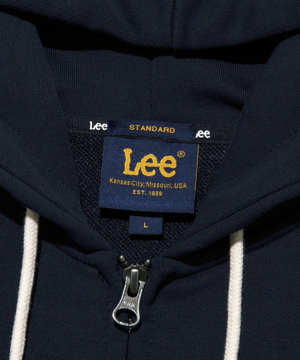 리(LEE) 빈티지 레터링 후드 집업 네이비
