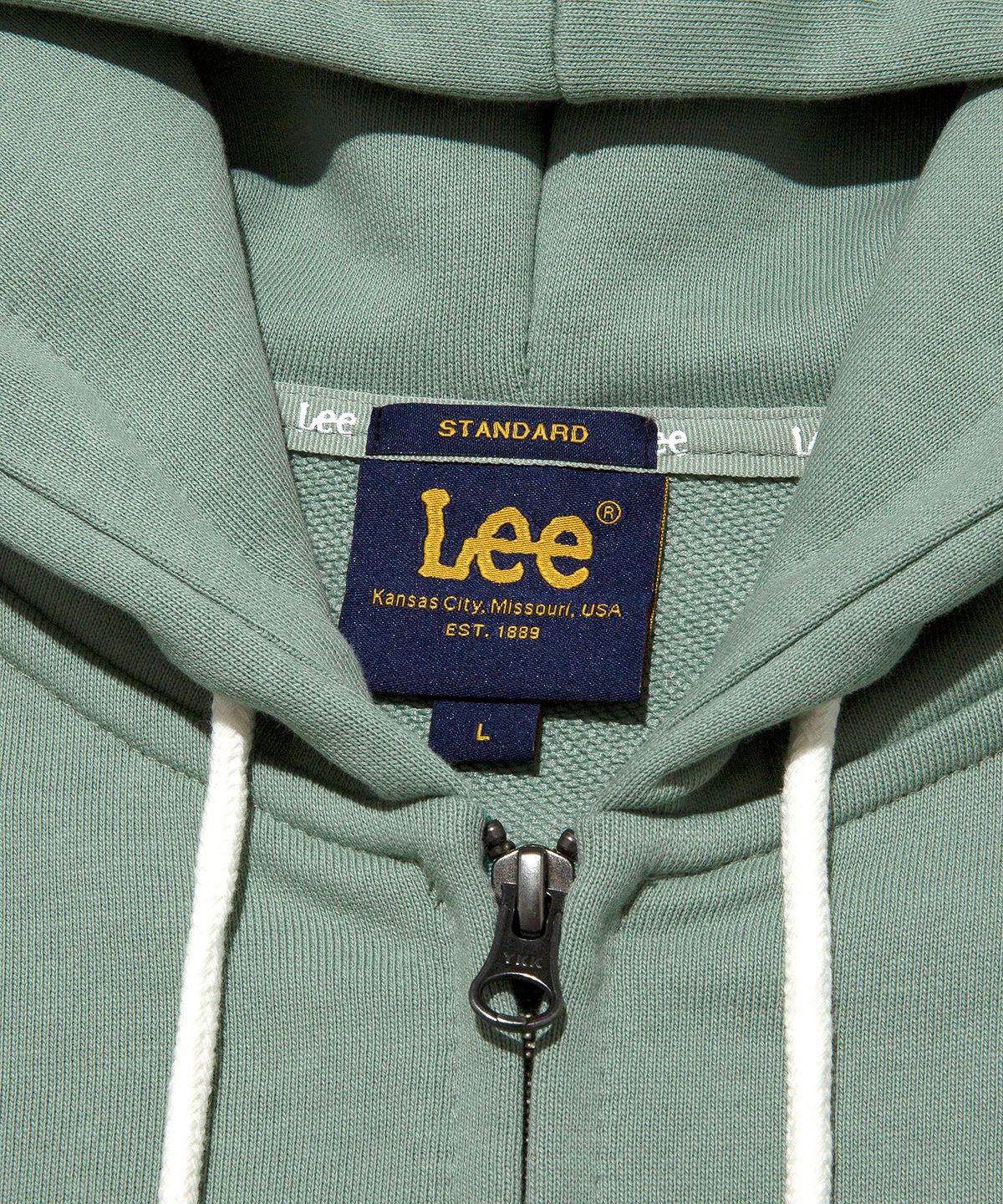 리(LEE) 빈티지 레터링 후드 집업 그린