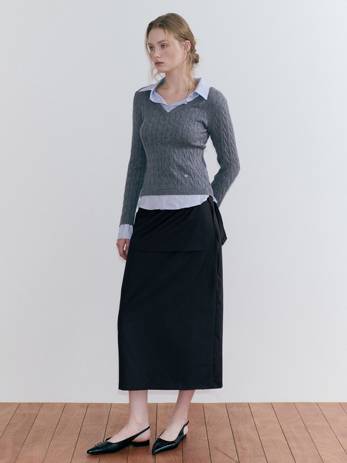 에트몽(ETMON) Buckle Strap Layered Skirt, Charcoal