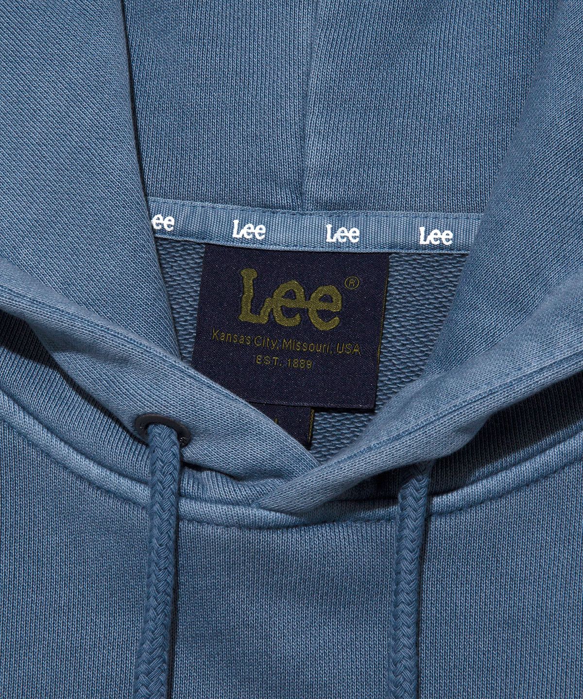 리(LEE) 빅 트위치 컷 오프 로고 후드티 피그먼트 블루