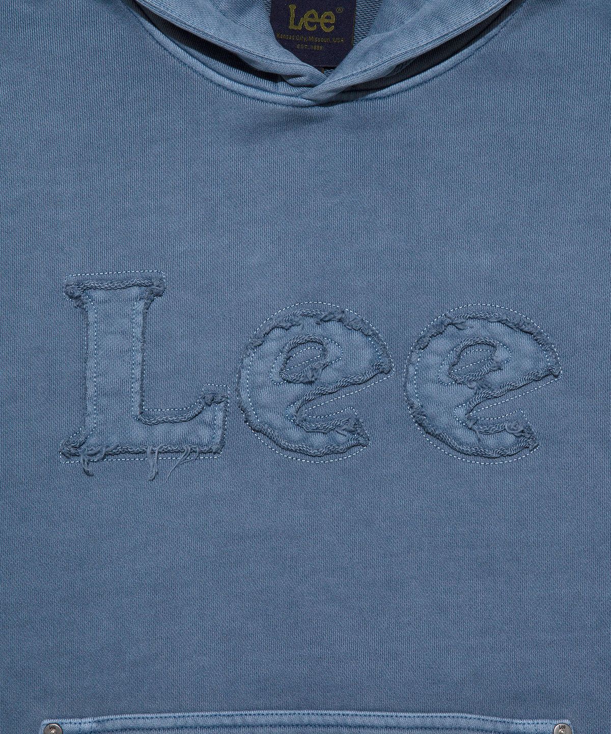 리(LEE) 빅 트위치 컷 오프 로고 후드티 피그먼트 블루