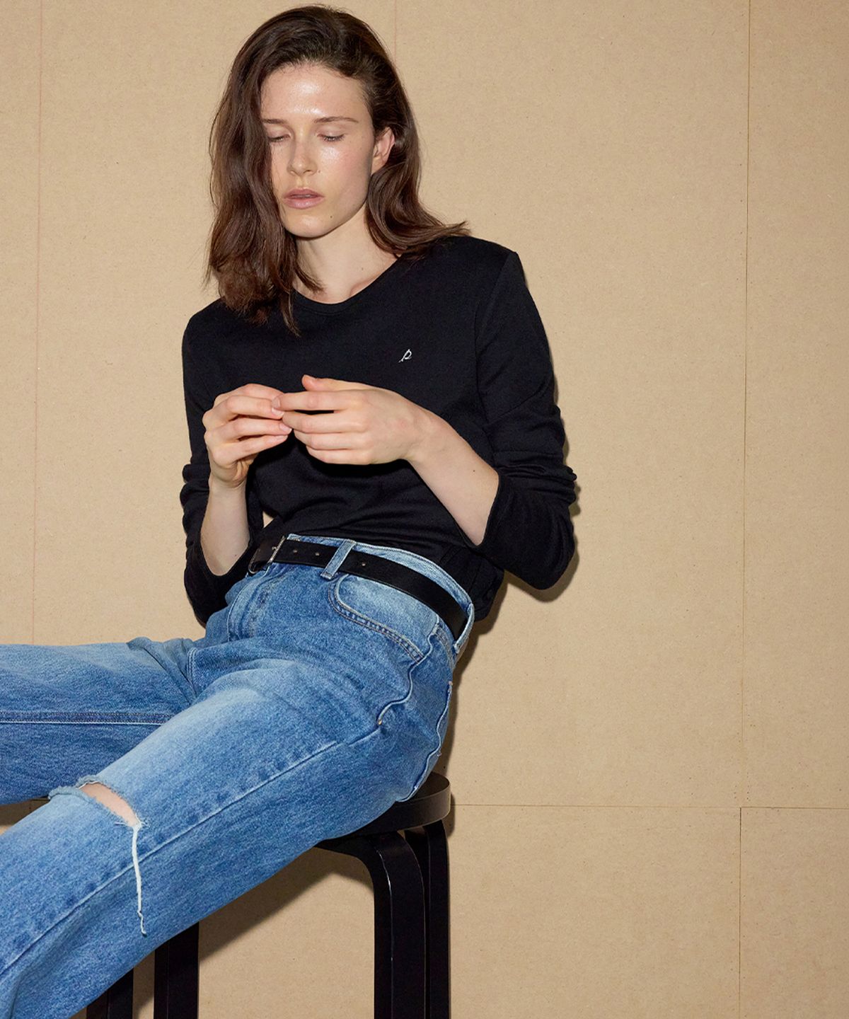 르바(LEVAR) Raw-cut Relaxed Boots Cut Denim - Dark Blue