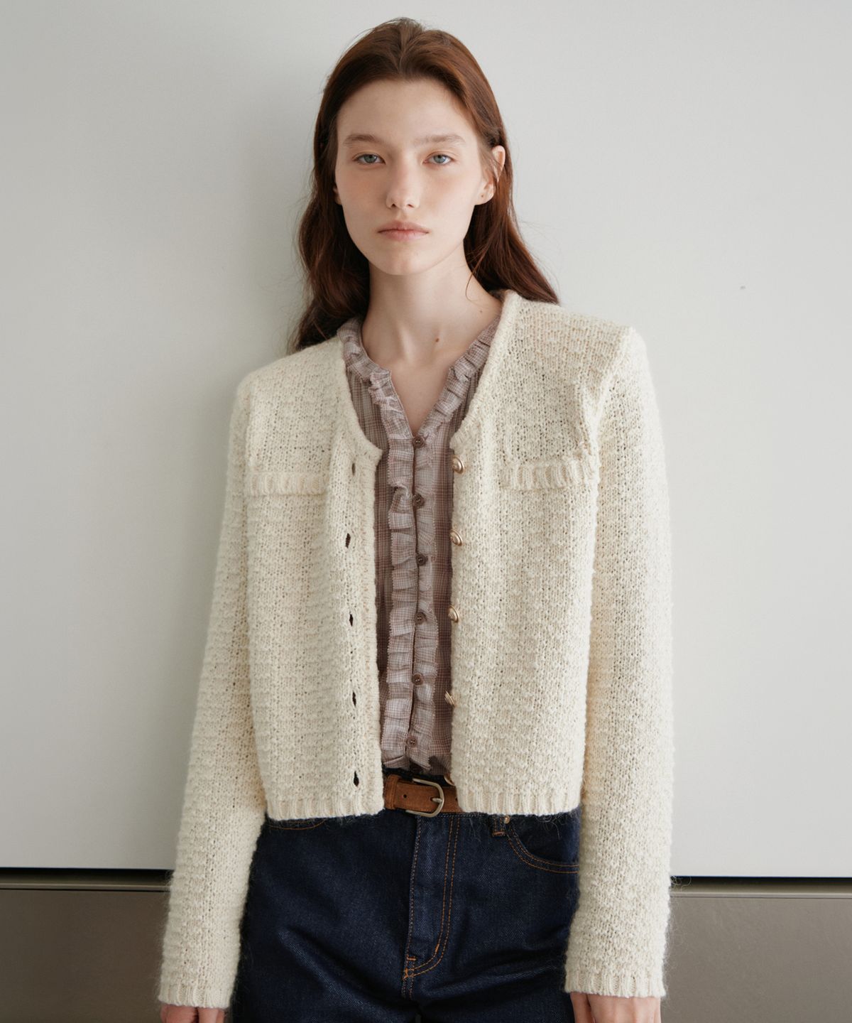 유라고(URAGO) Tweed knit crop jacket_2colors