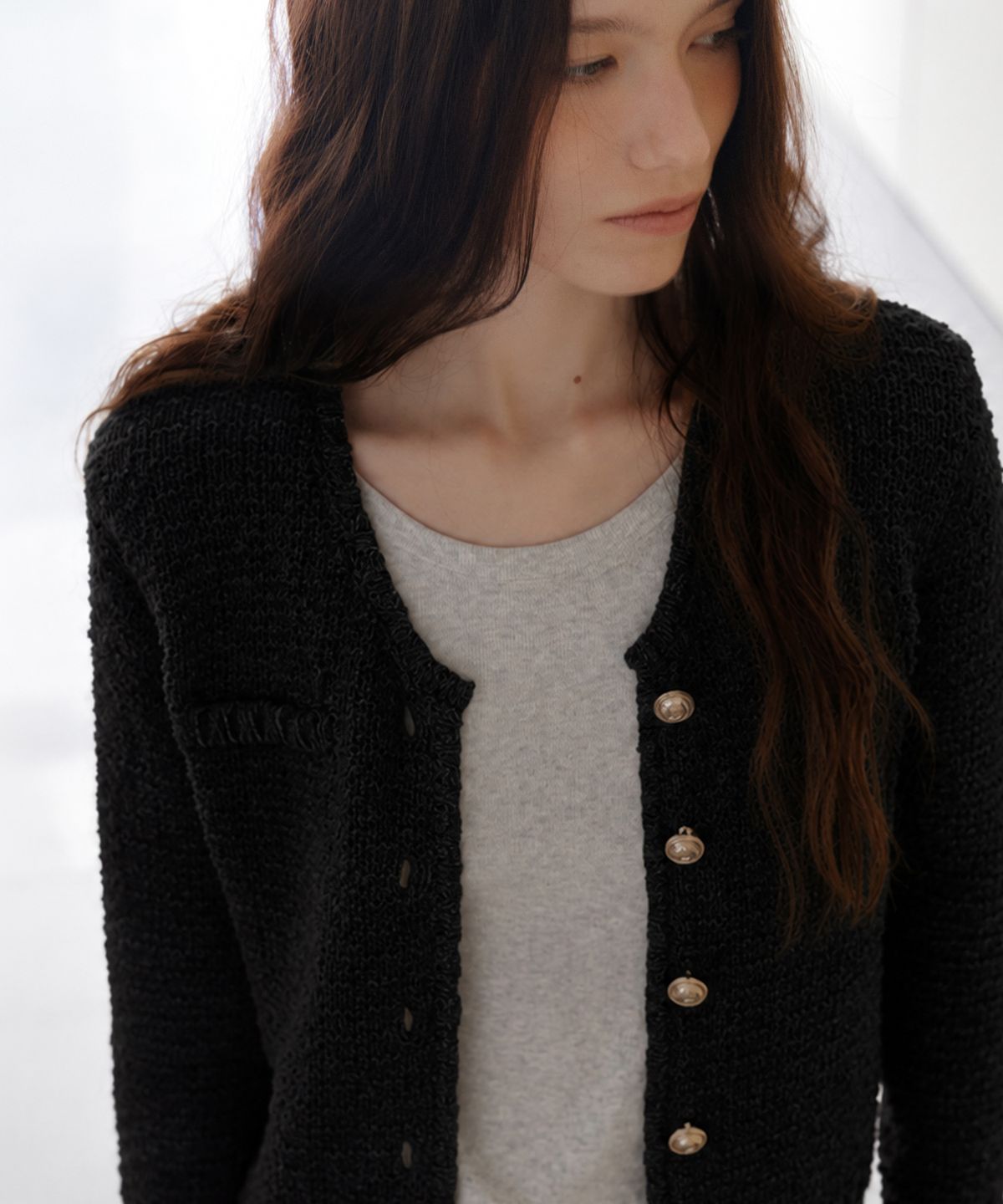 유라고(URAGO) Tweed knit crop jacket_2colors
