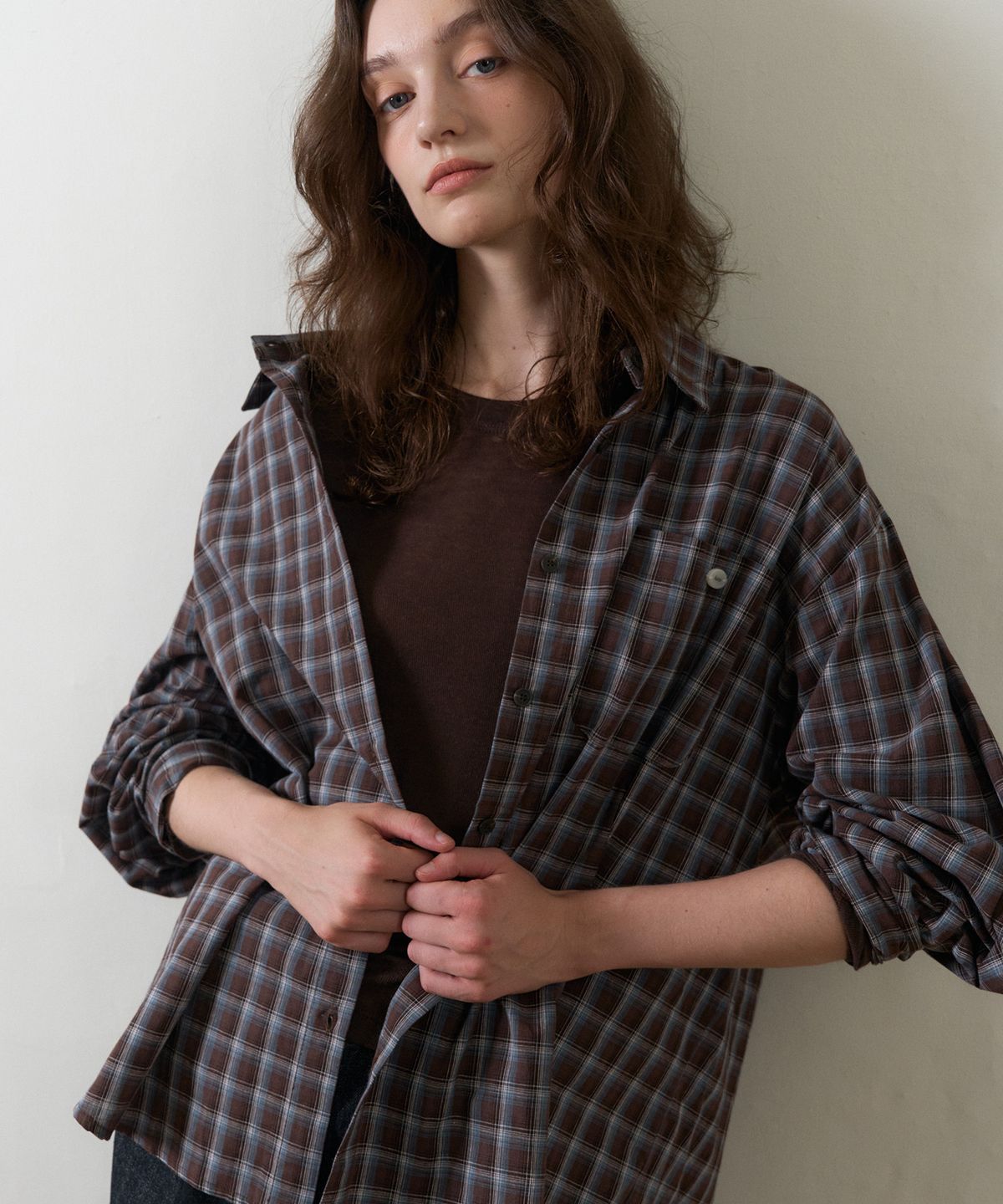 헤인트(HAINT) BERON CHECK OVERSIZED SHIRTS 2COL_BROWN