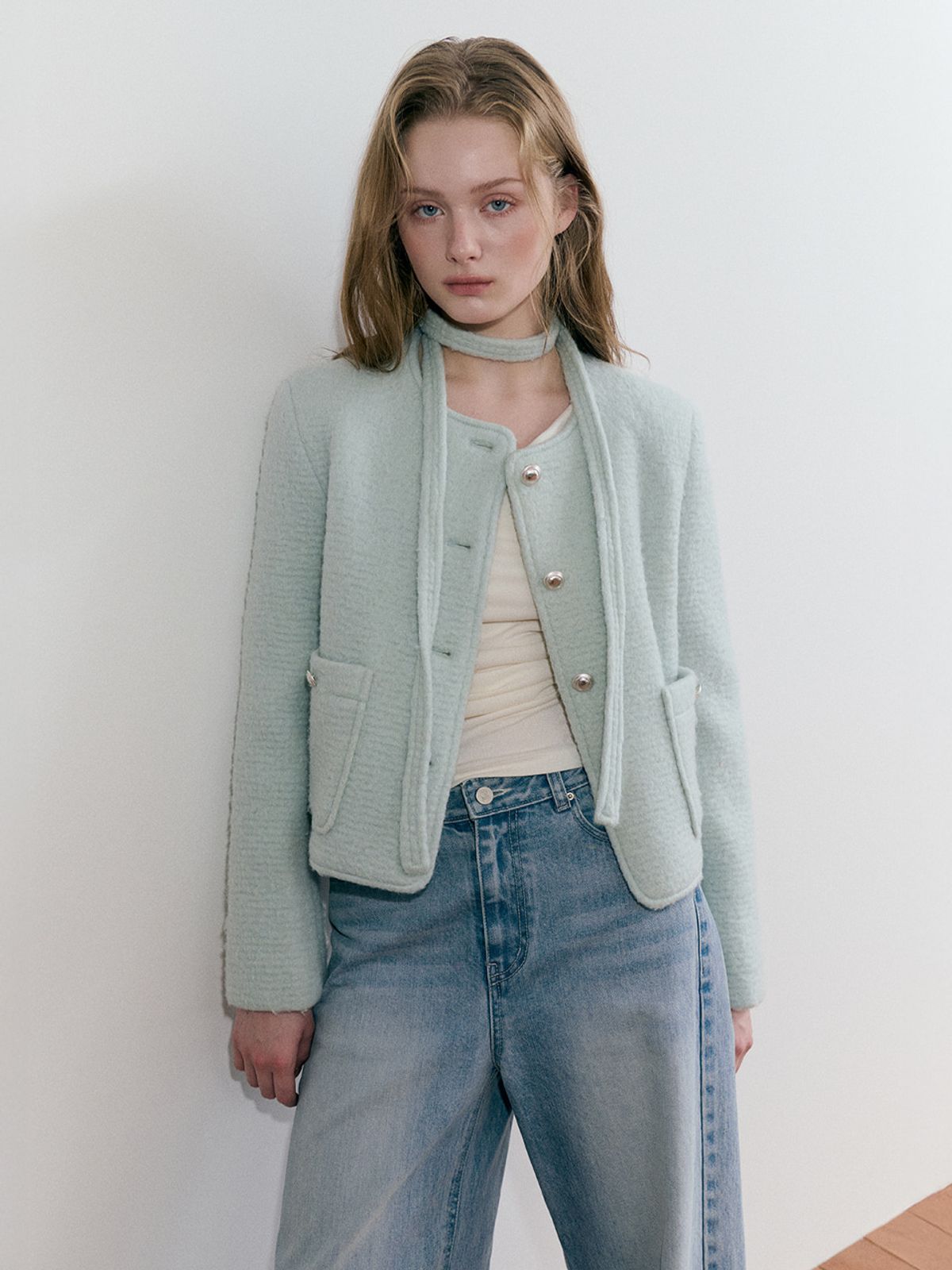 에트몽(ETMON) Strap Hairy Wool Jacket, Mint