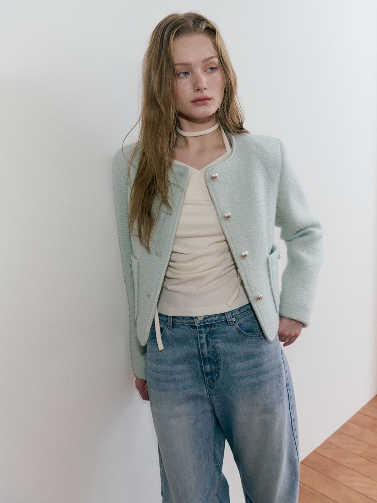 에트몽(ETMON) Strap Hairy Wool Jacket, Mint