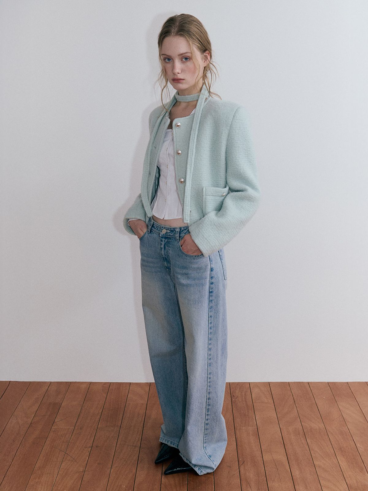 에트몽(ETMON) Strap Hairy Wool Jacket, Mint