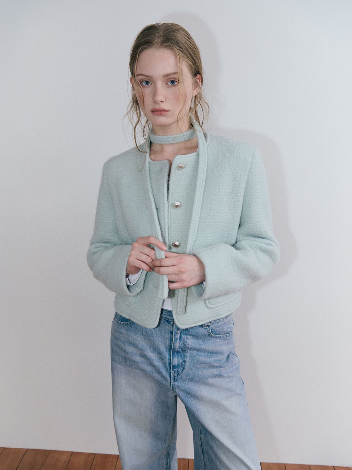 에트몽(ETMON) Strap Hairy Wool Jacket, Mint