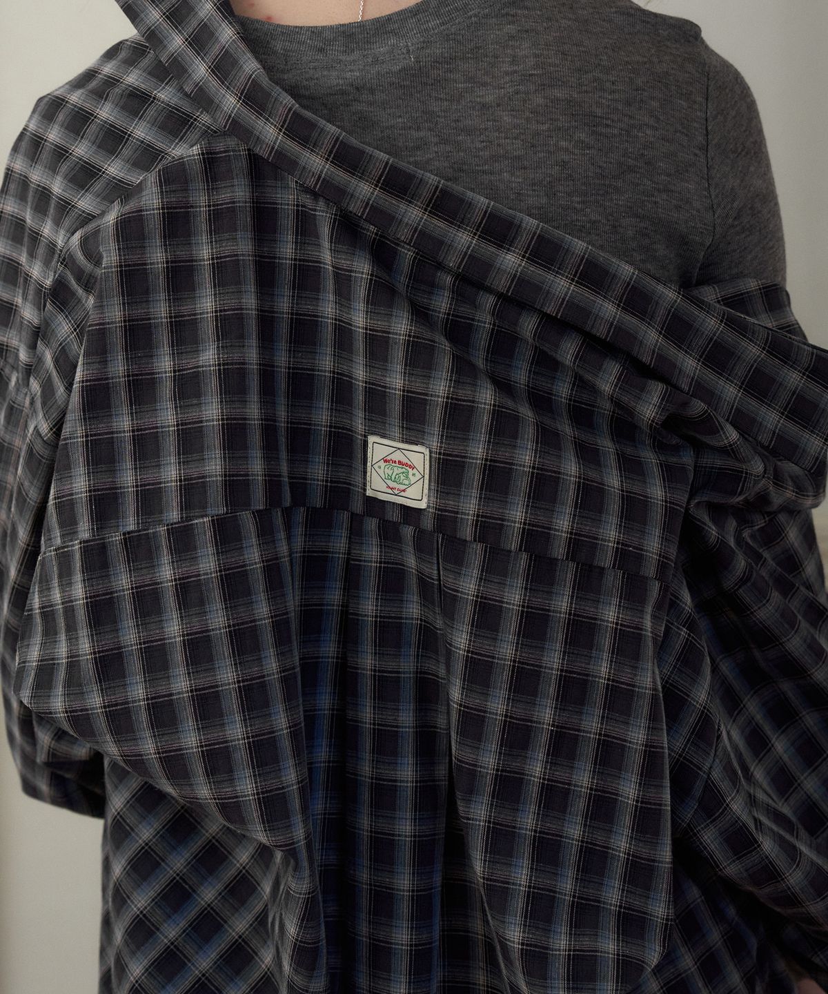 헤인트(HAINT) BERON CHECK OVERSIZED SHIRTS 2COL_NAVY