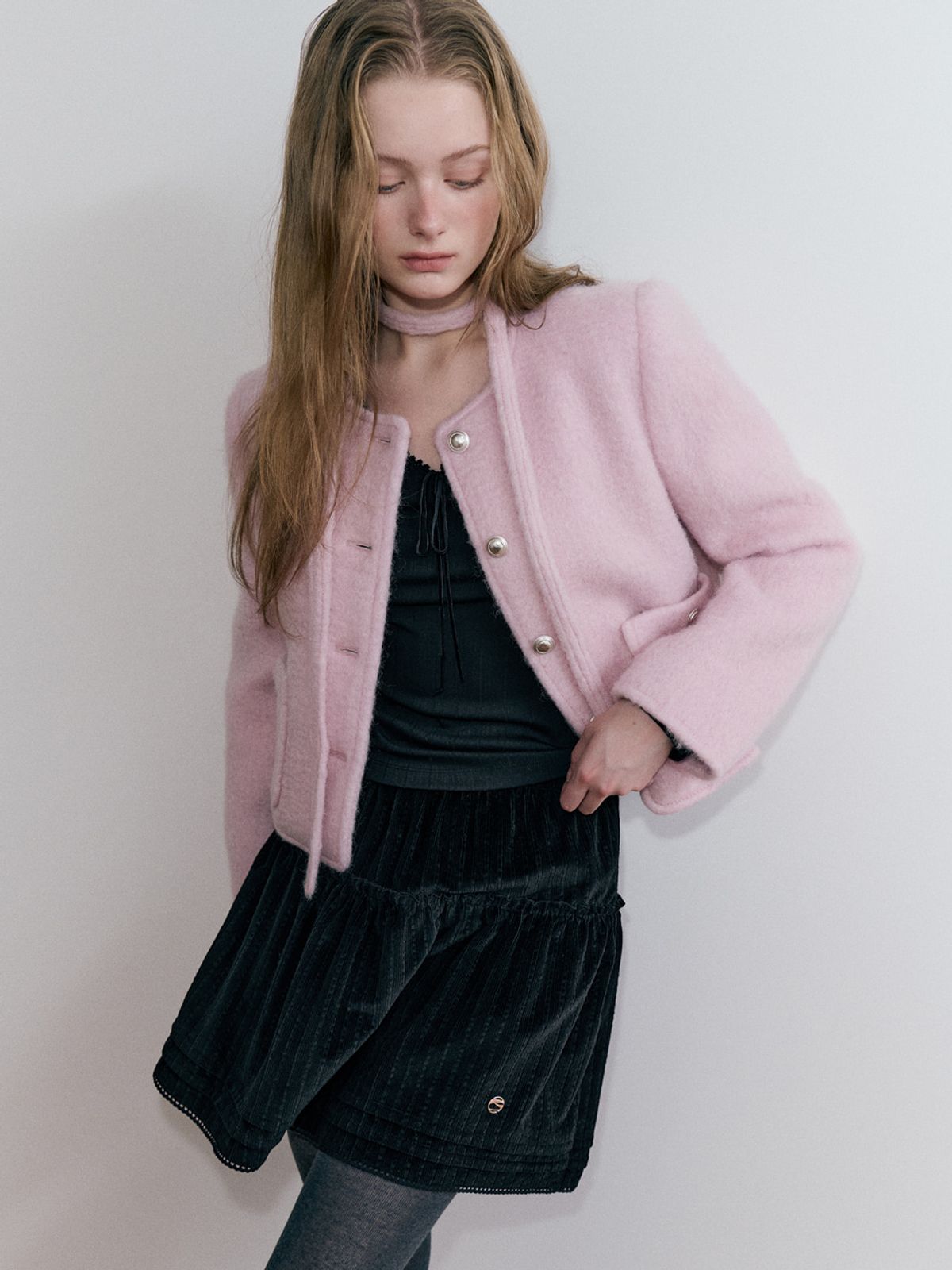 에트몽(ETMON) Strap Hairy Wool Jacket, Pink