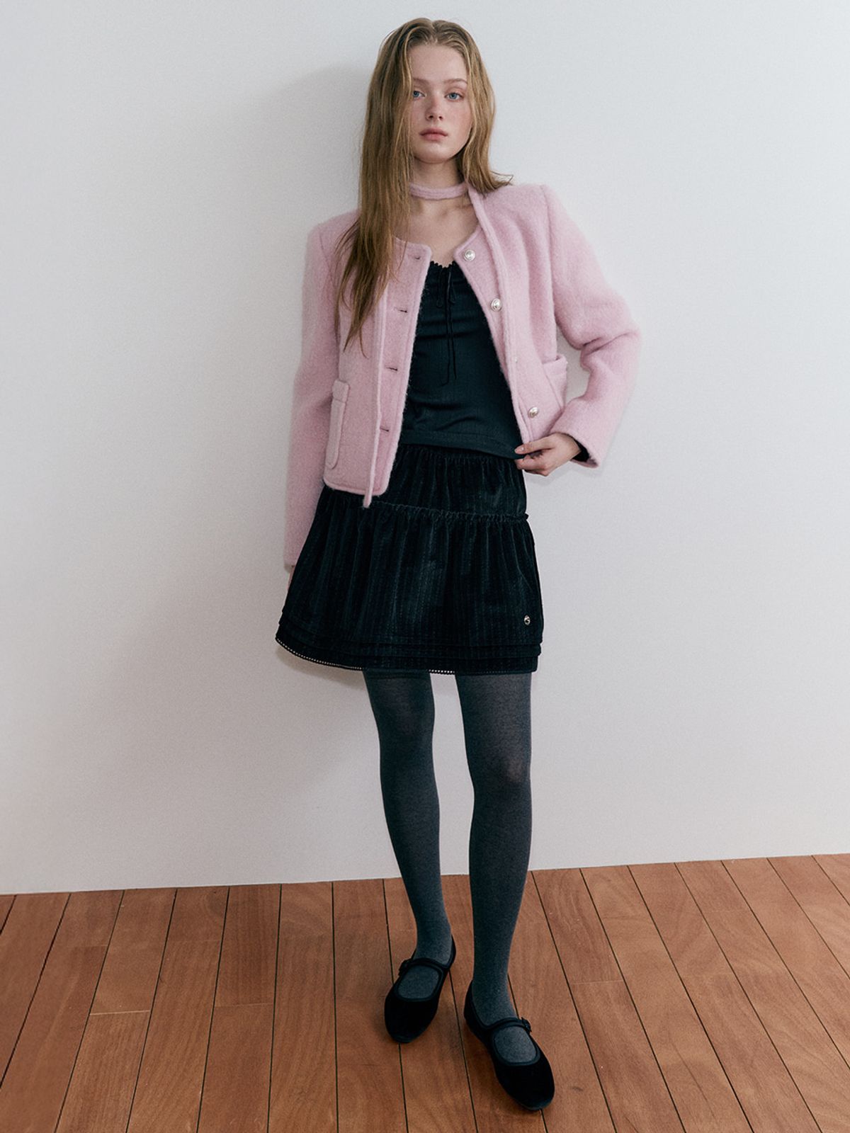 에트몽(ETMON) Strap Hairy Wool Jacket, Pink
