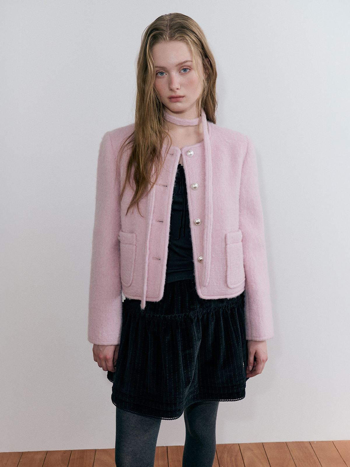 에트몽(ETMON) Strap Hairy Wool Jacket, Pink