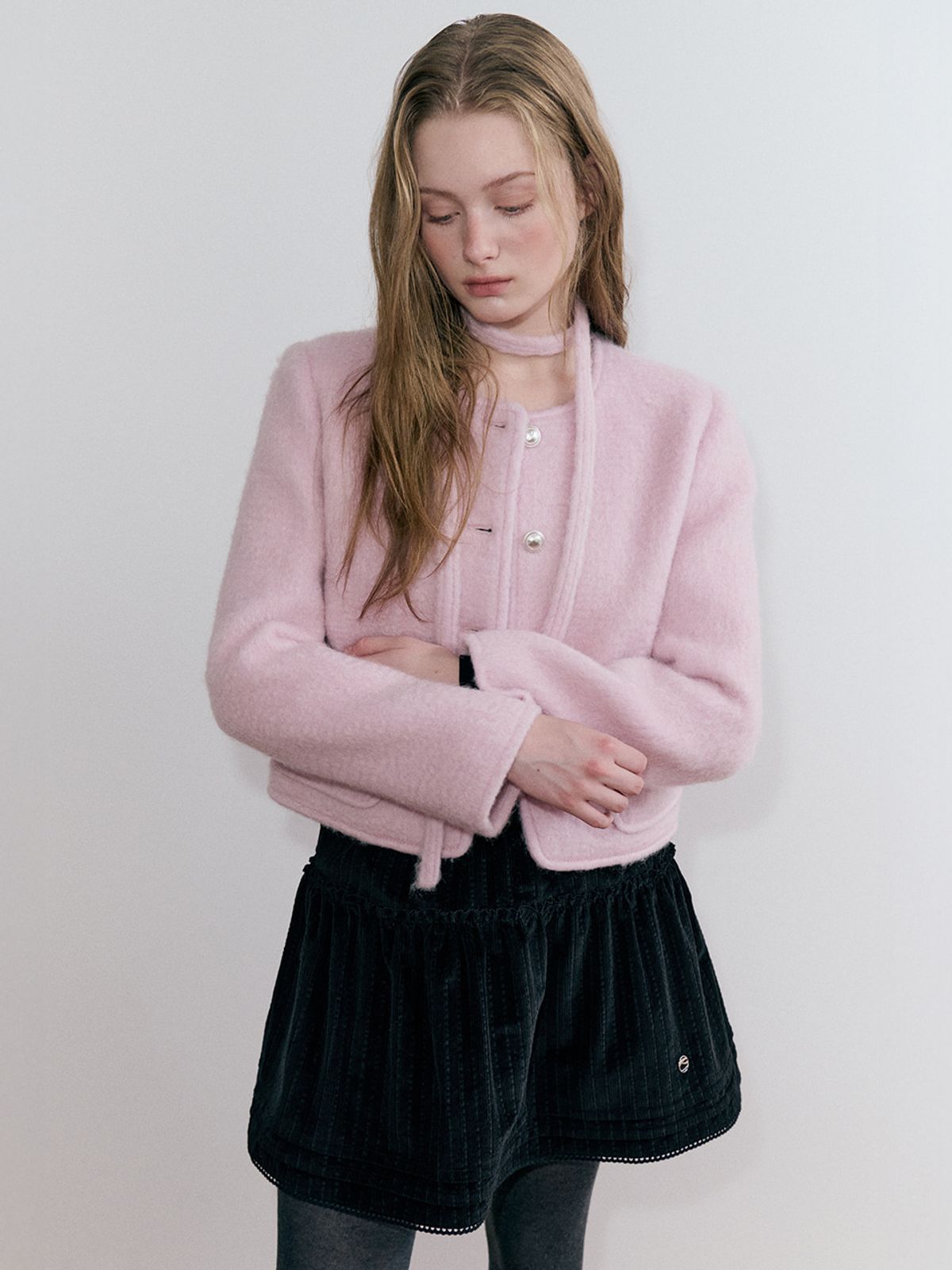 에트몽(ETMON) Strap Hairy Wool Jacket, Pink