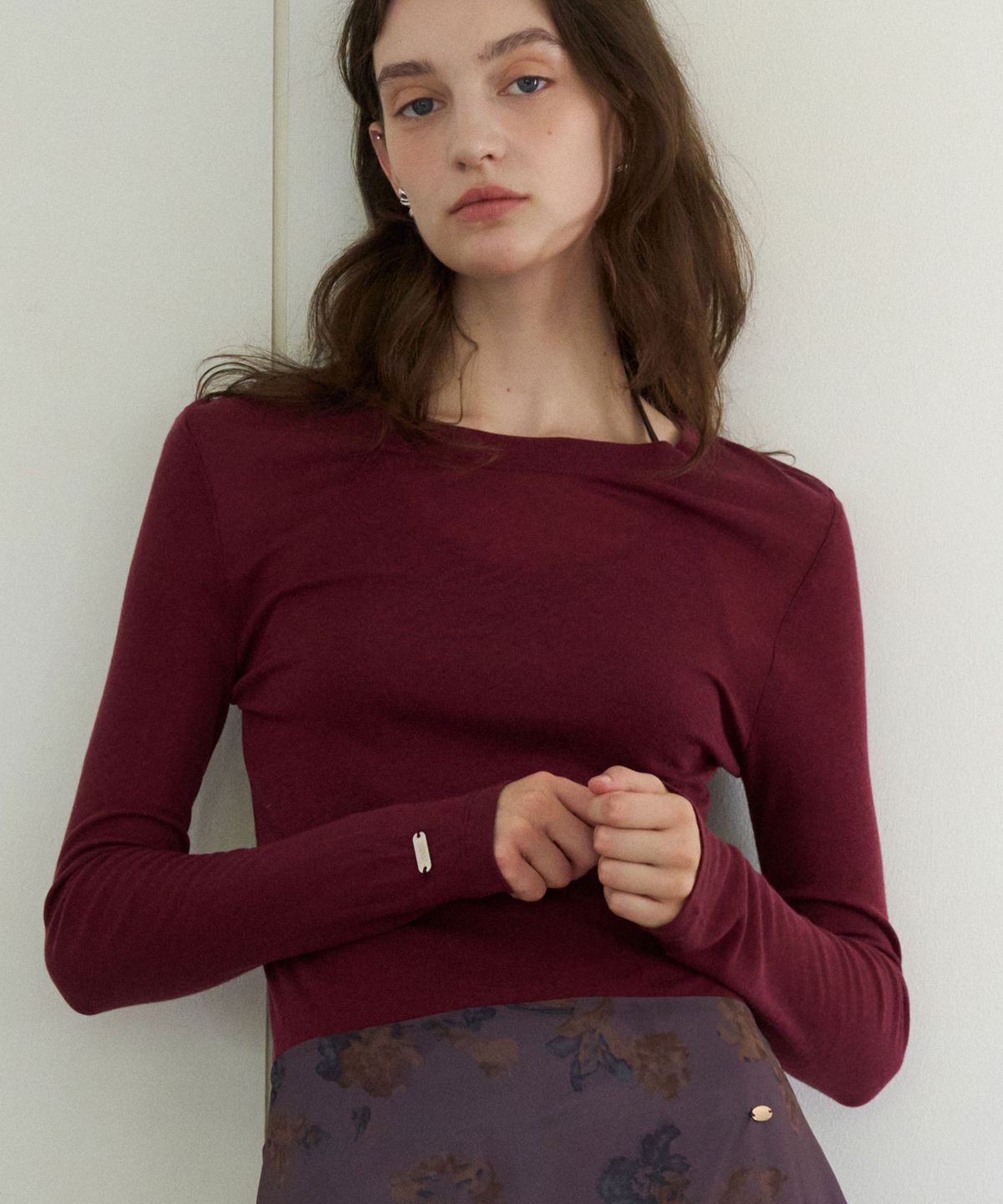 헤인트(HAINT) FLIN WOOL BLEND TENCEL SLIM TOP 6COL_IVORYWINEOLIVE GREENBROWNCHARCOALBLACK
