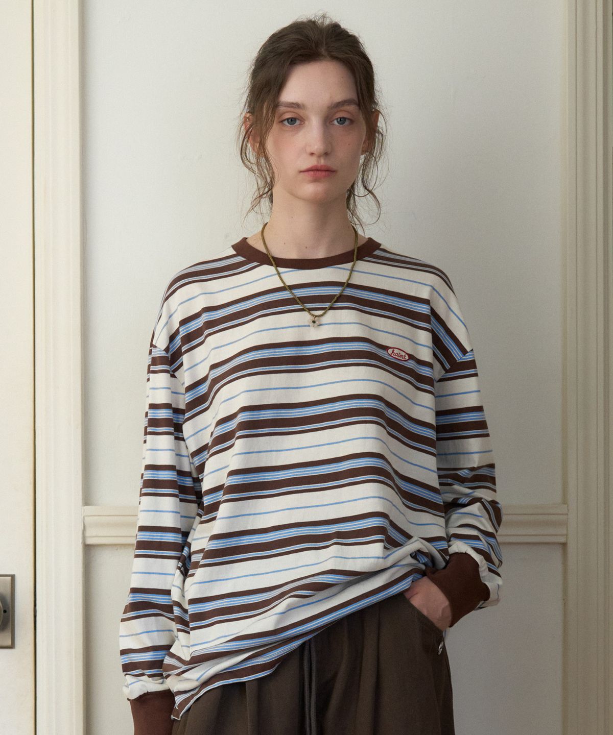 헤인트(HAINT) ARVEL MULTI STRIPE T-SHIRTS 2COL_BROWN