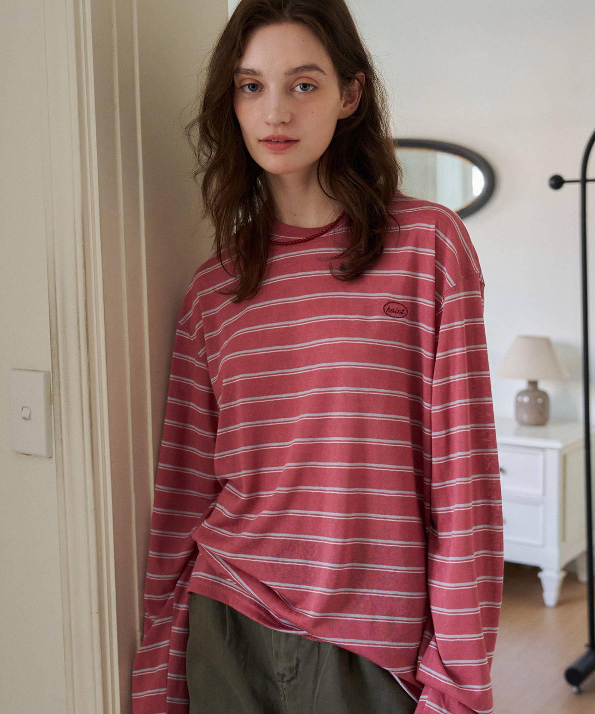 헤인트(HAINT) VETA TENCEL STRIPE LONG SLEEVE_BURGUNDY
