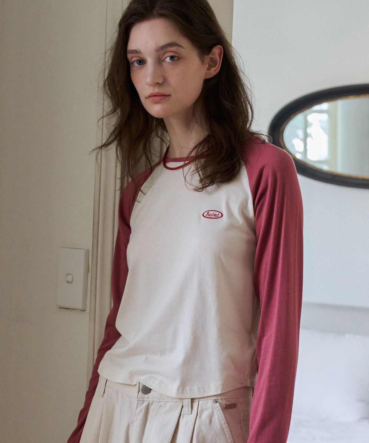 헤인트(HAINT) REVI HAINT PATCH RAGLAN T_SHIRT_BURGUNDY