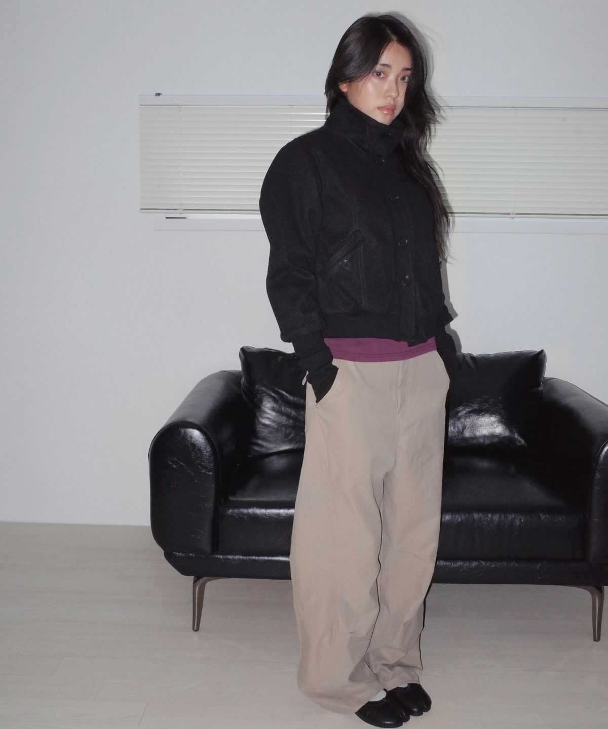 칙스(CHICKS) 하이넥 워머 울 라이크 봄버 블루종 자켓 블랙