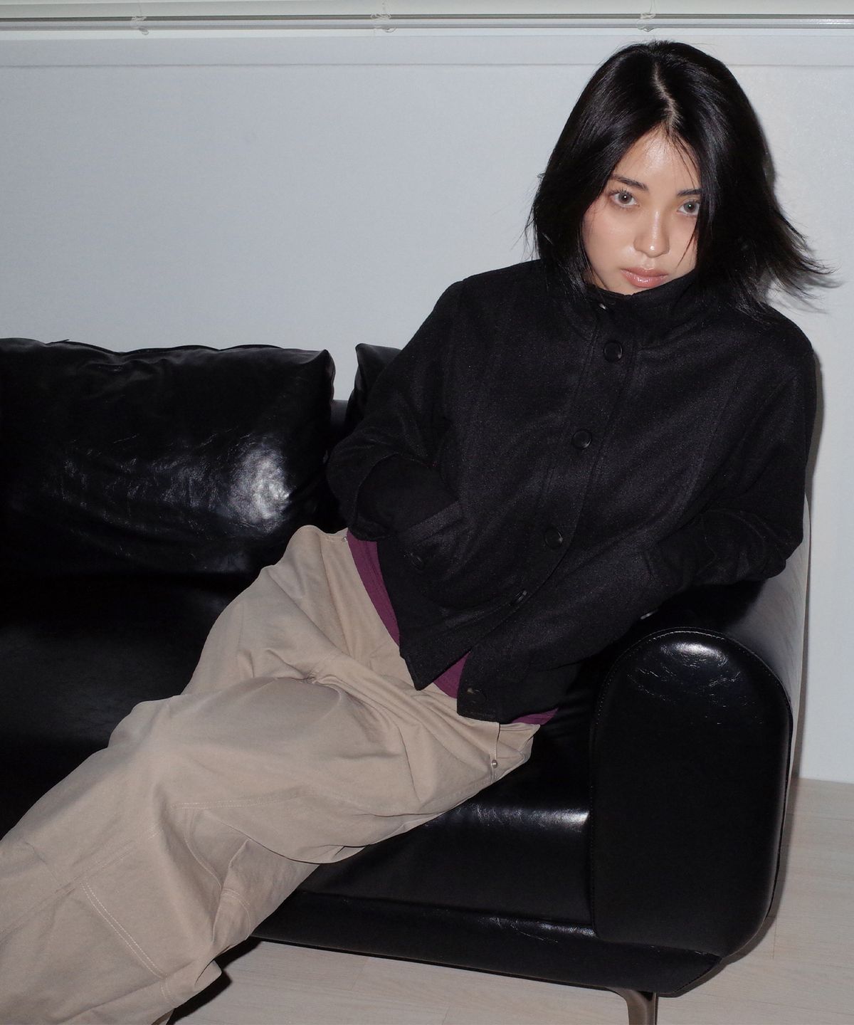 칙스(CHICKS) 하이넥 워머 울 라이크 봄버 블루종 자켓 블랙