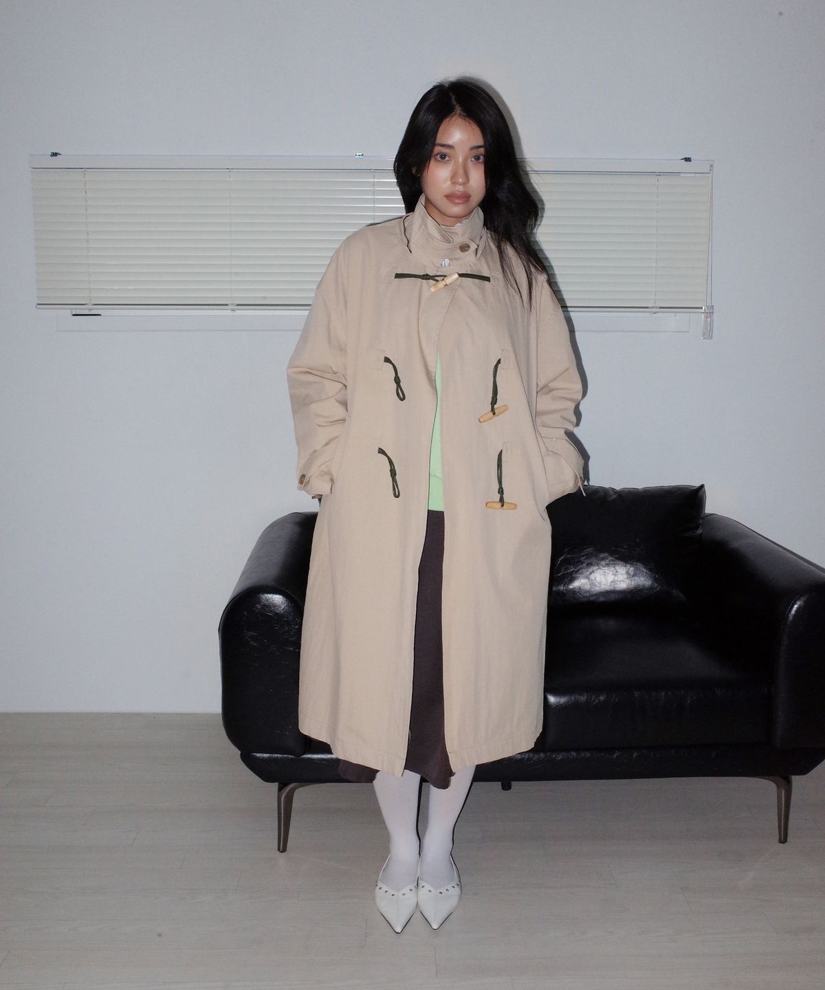 칙스(CHICKS) 워셔블 토글 버튼 후드 더플 롱 코트 자켓 베이지