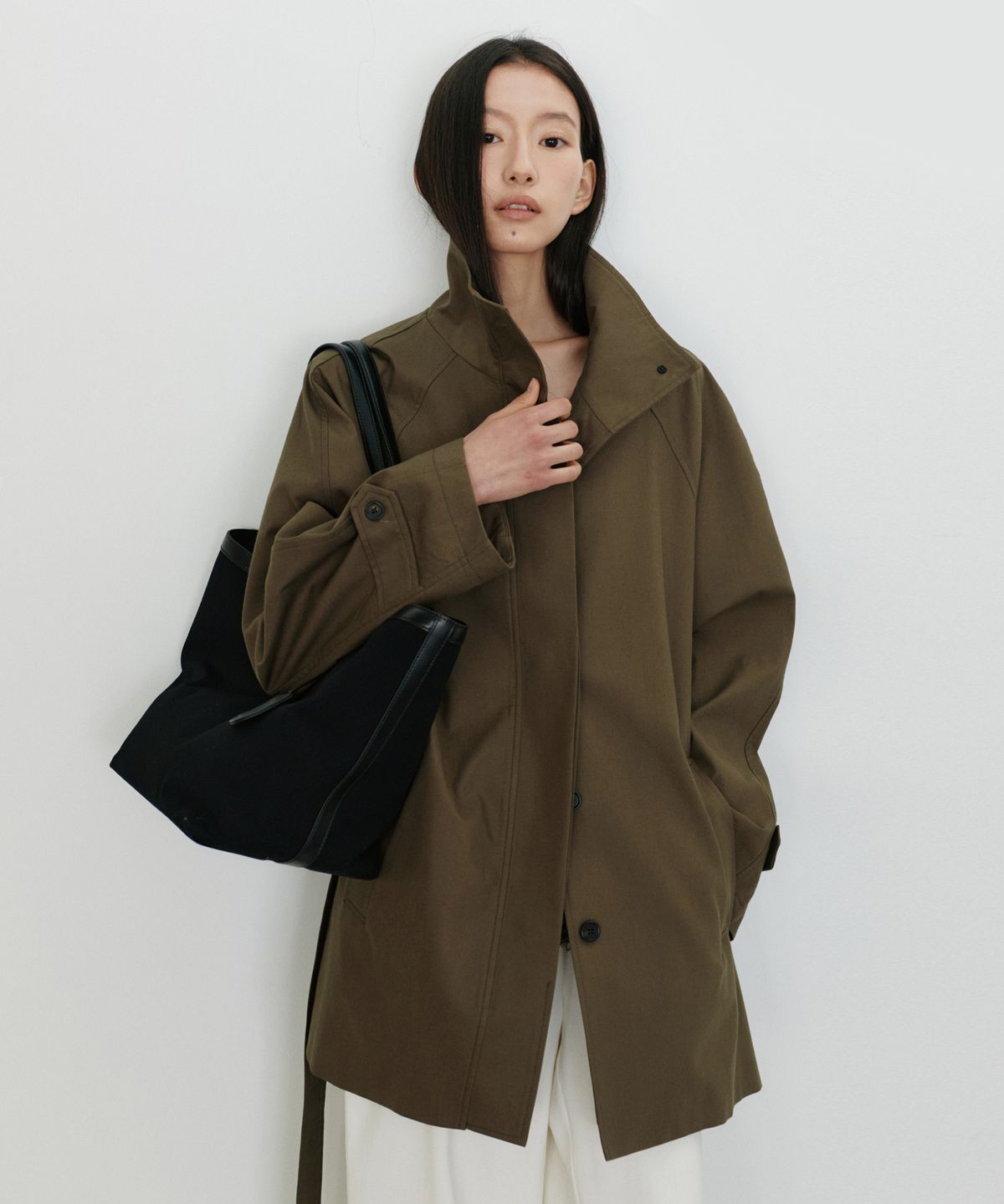 유라고(URAGO) High neck belted trench coat_Khaki brown