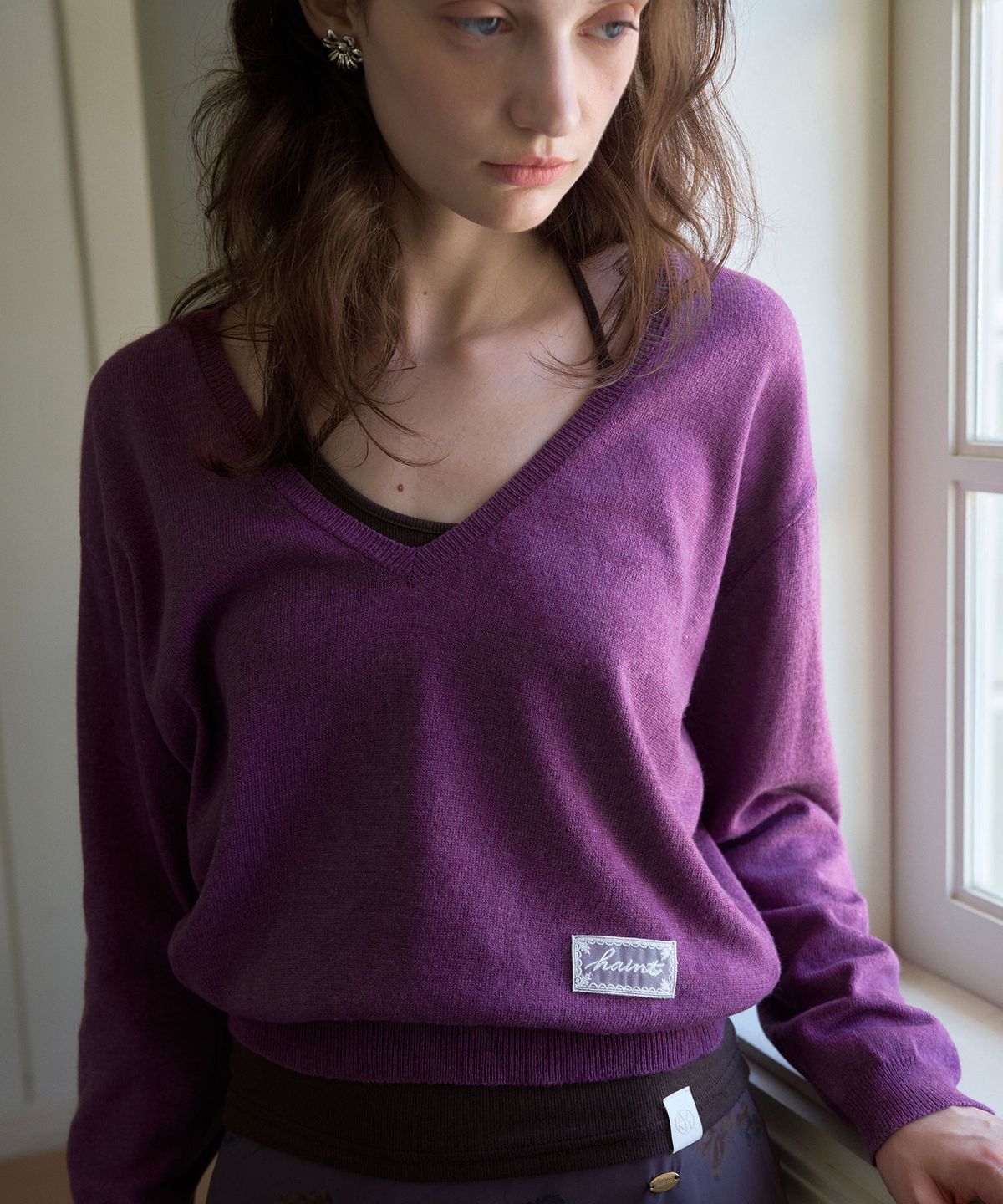 헤인트(HAINT) LUEN DEEP V_NECK KNIT 3COL_PURPLE