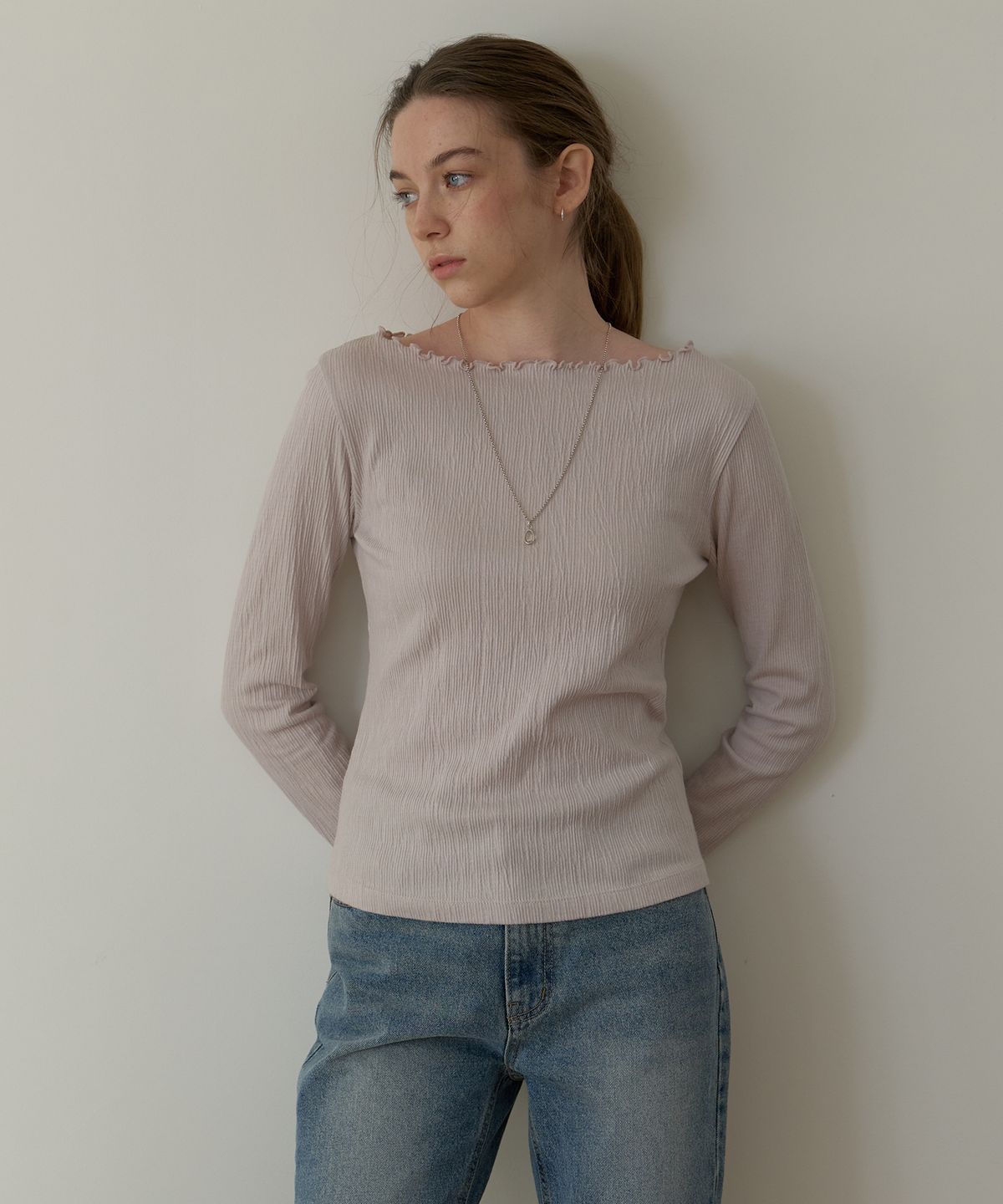어몽(AMONG) A WRINKLE TEXTURE T-SHIRT_LIGHT GREY