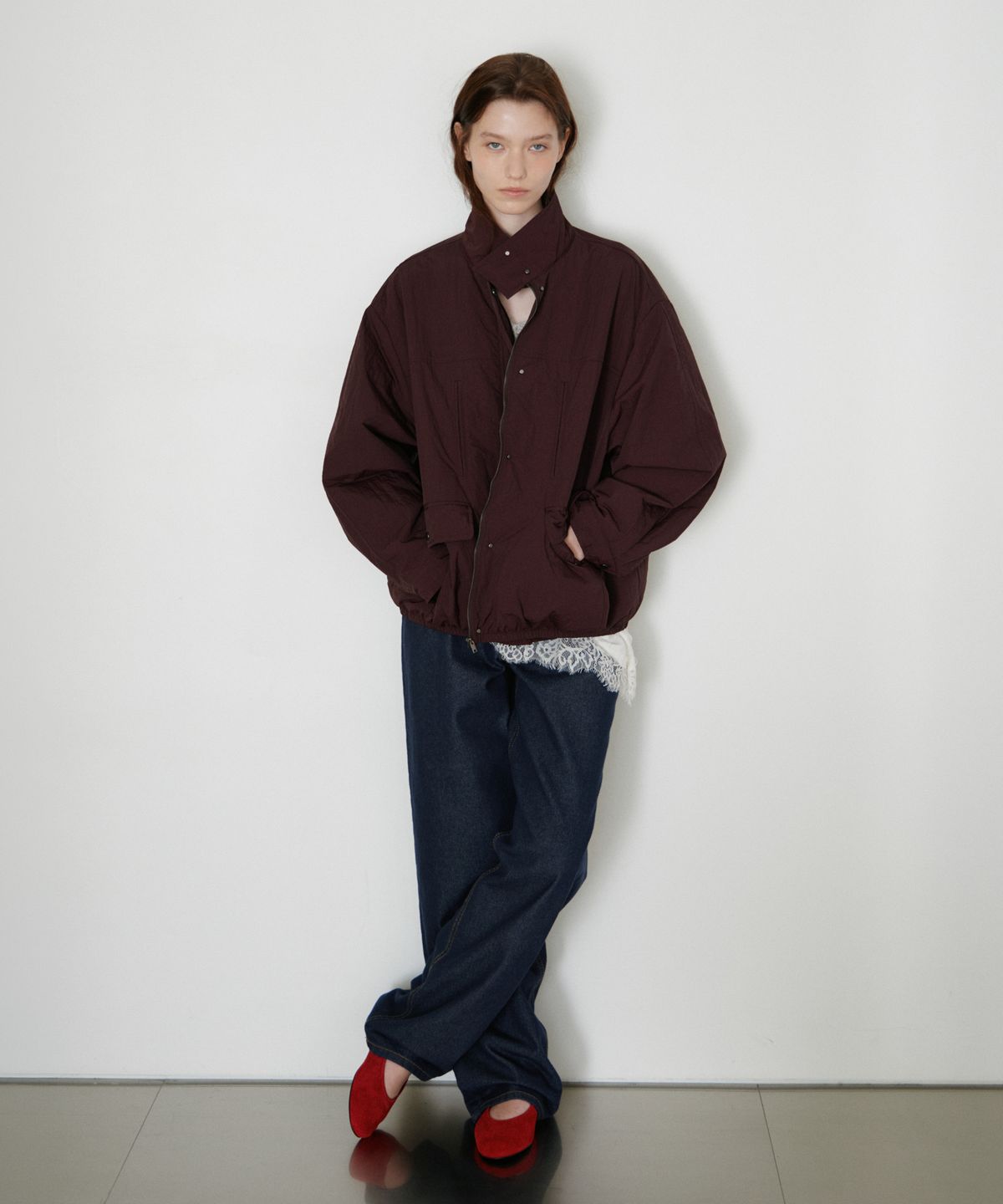 유라고(URAGO) Snap light padded jumper_Wine