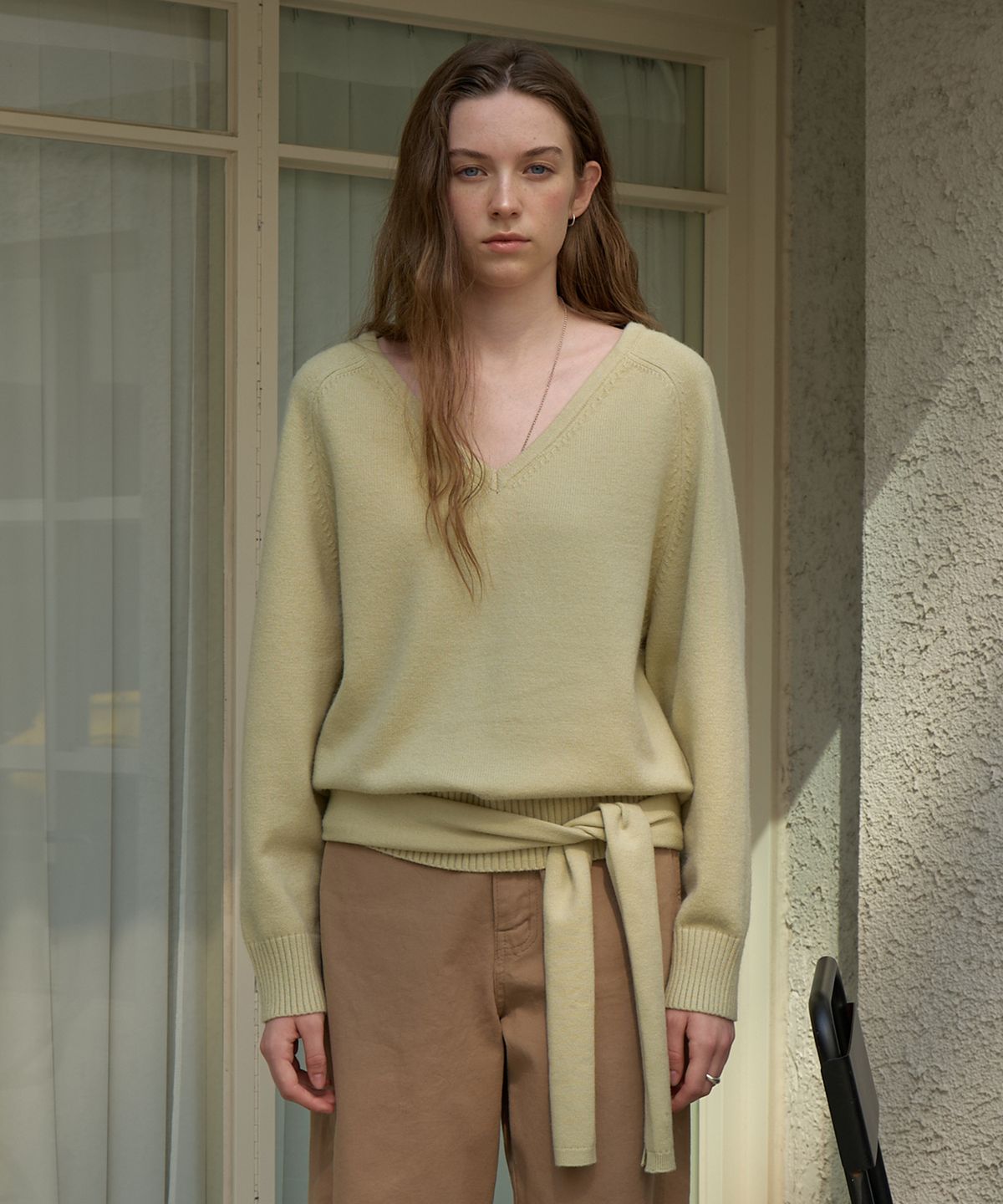 어몽(AMONG) A V-NECK OVERSIZED MUFFLER  KNIT SET_MINT