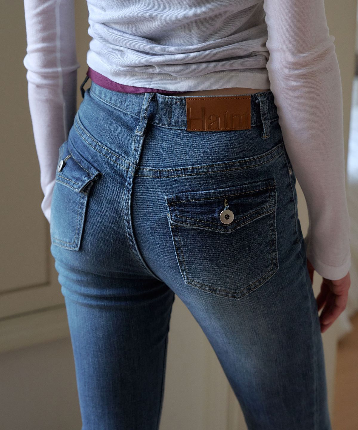 헤인트(HAINT) ROVI BACK FLAP POCKET BOOTCUT DENIM 2COL_BLUE