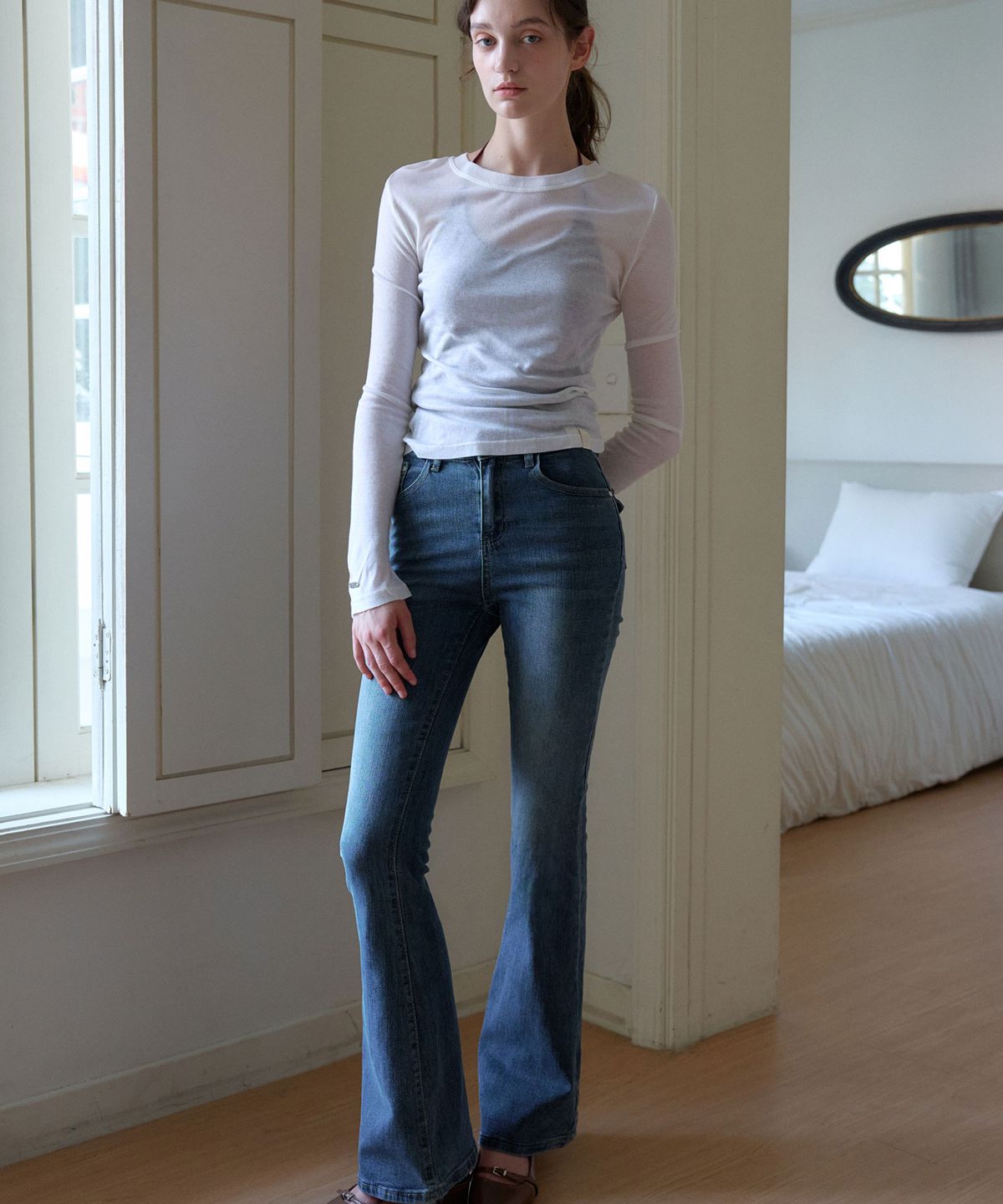 헤인트(HAINT) ROVI BACK FLAP POCKET BOOTCUT DENIM 2COL_BLUE
