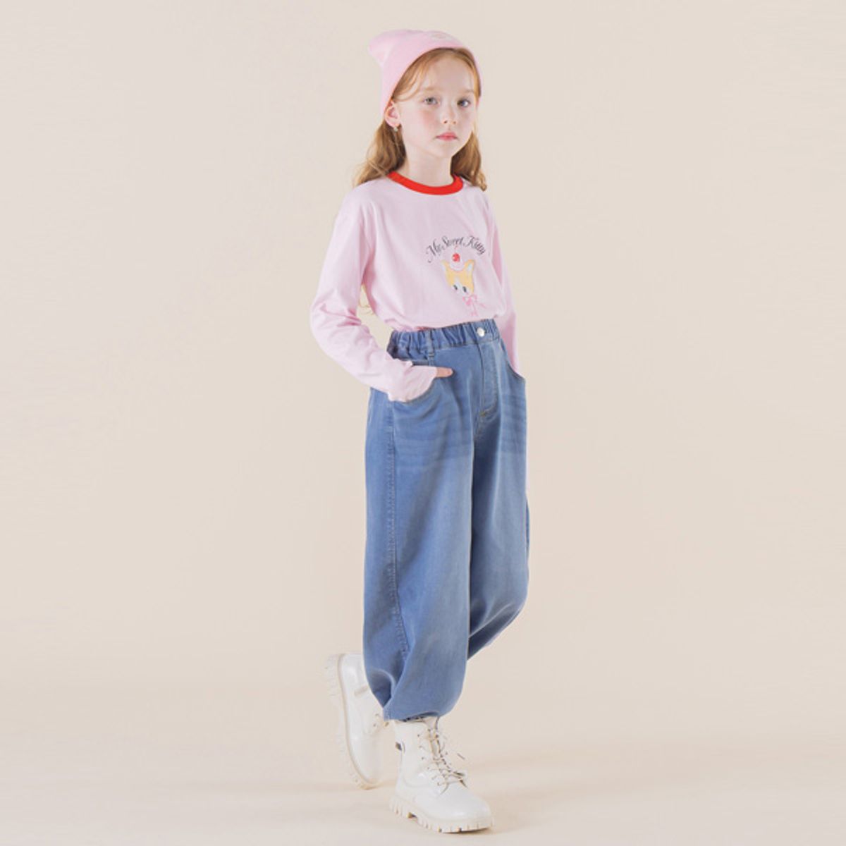 아이러브제이(I LOVE J) QP/마이스윗키티 배색 싱글티 JYFTO31