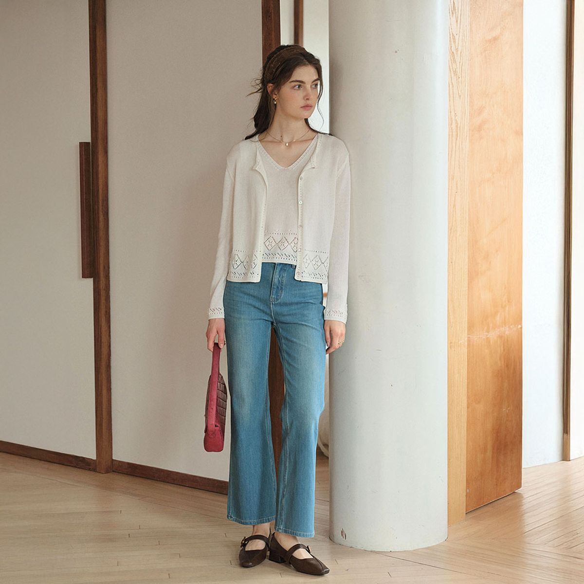 심플레트로(SIMPLE RETRO) SR_Cutout knit top and cardigan set