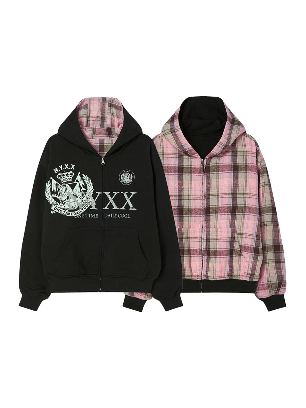 엔와이엑스엑스(NYXX) REVERSIBLE CHECK HOOD ZIP-UP BLACK