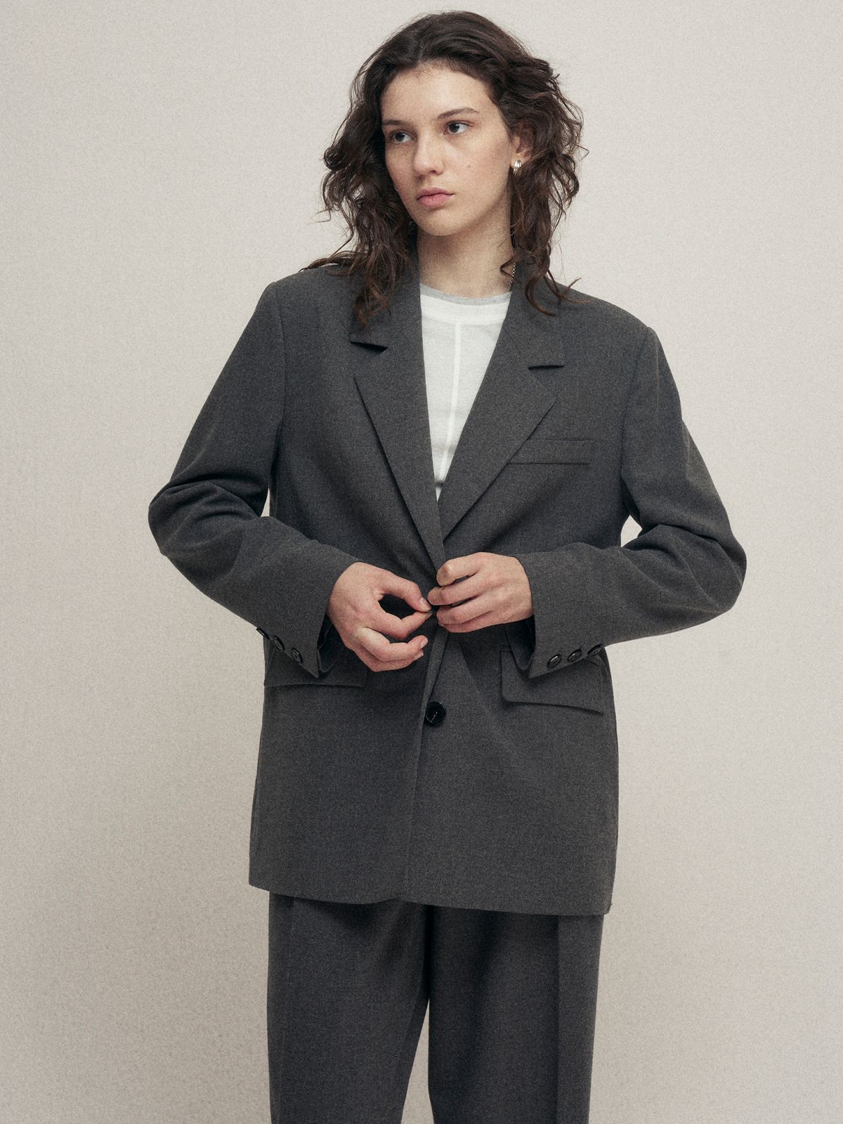 마롭(MALOUPE) 6613 세미 오버핏 셋업 자켓 (다크 그레이)